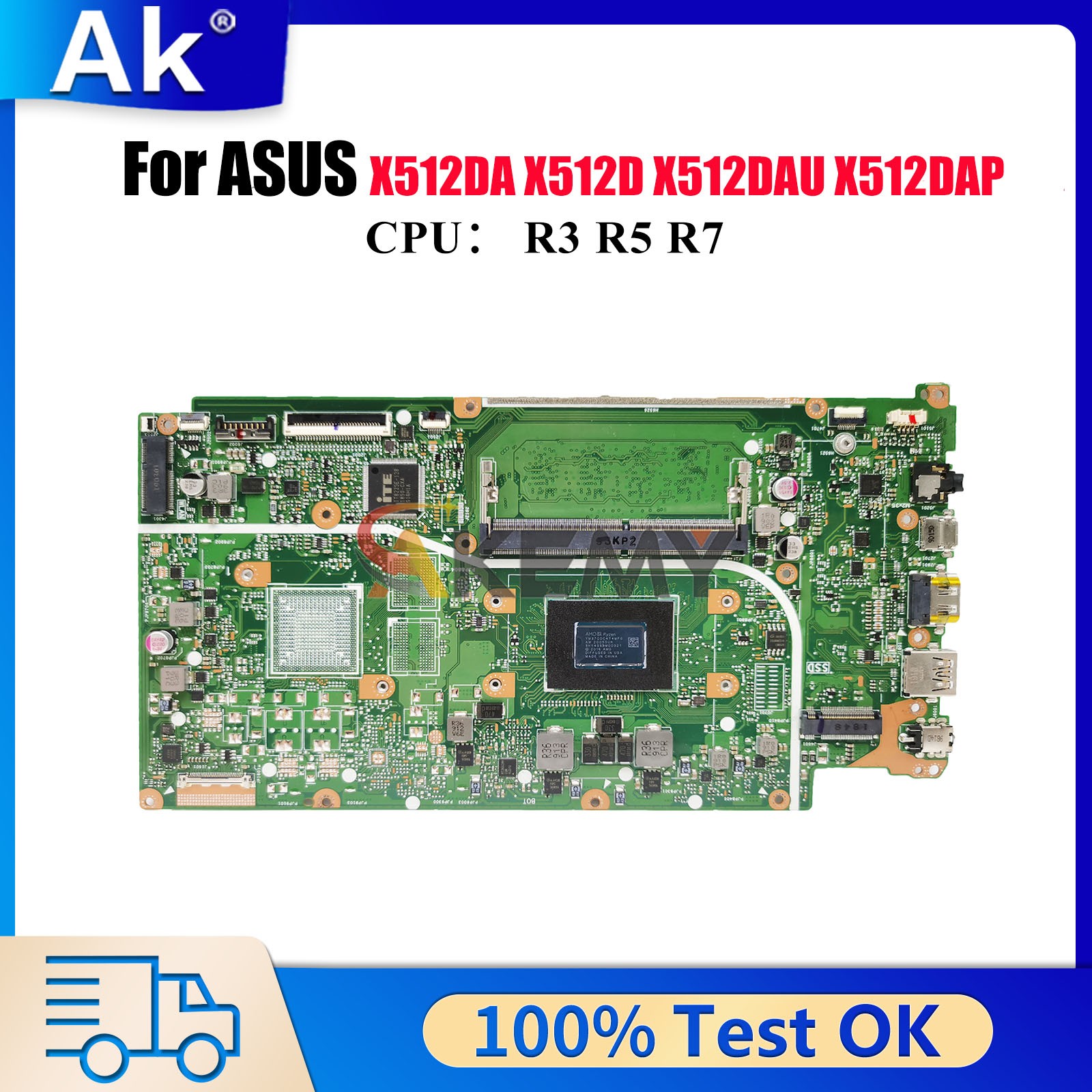 X512DA Motherboard For ASUS M512D V5000d F512D M5050D 30Pin Mainboard W/CPU
