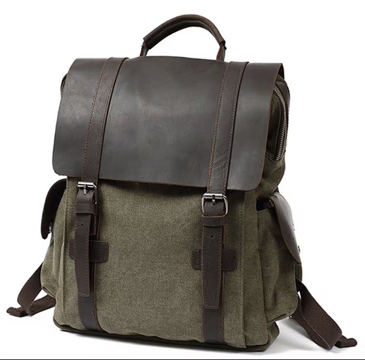 Canvas Leather Laptop Backpack for 15-Inch Laptop, Multi-Color, Padded