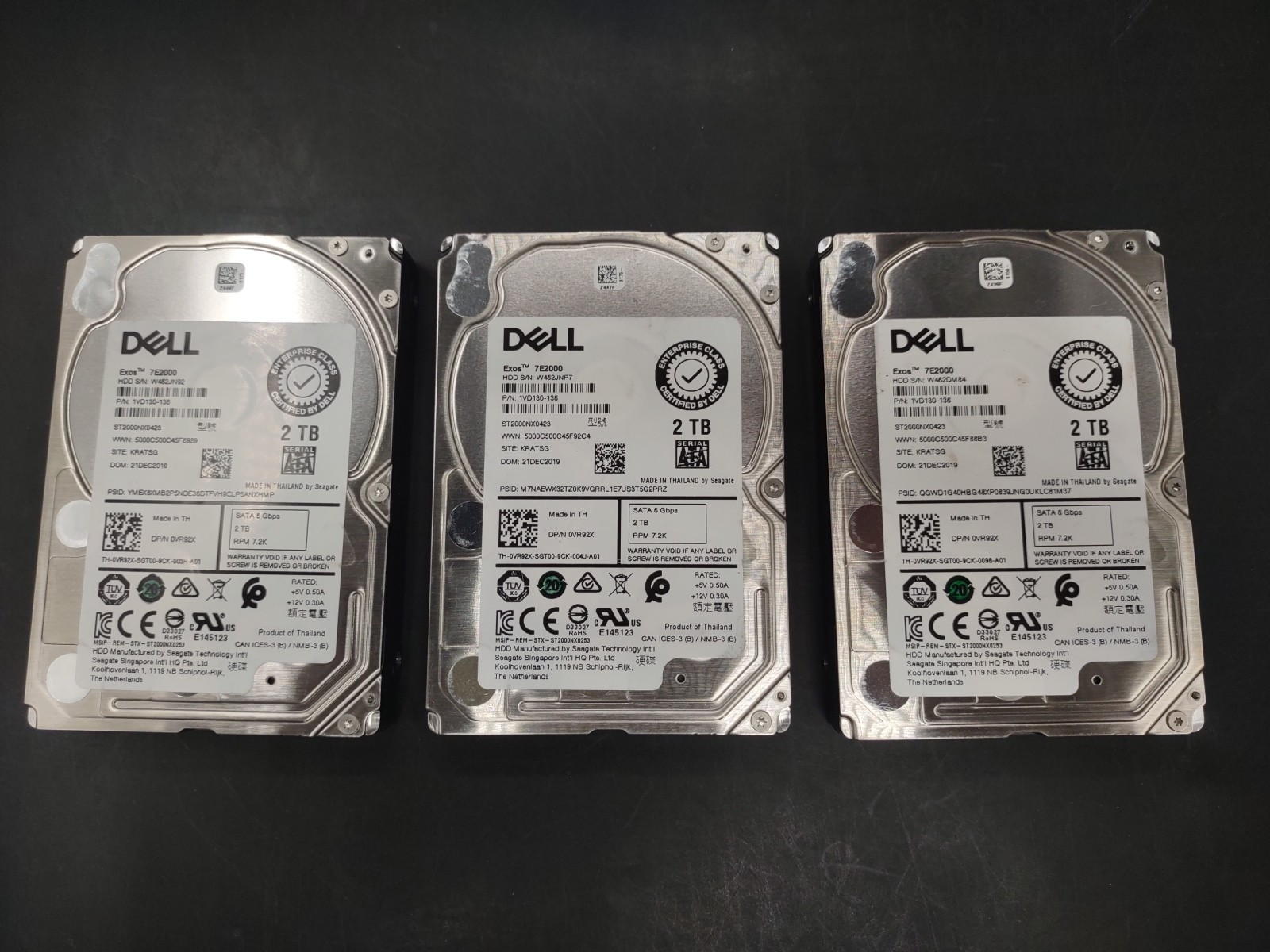 Lot of 3 Dell Exos 7E2000 2TB ST2000NX0423 - Wiped and Tested