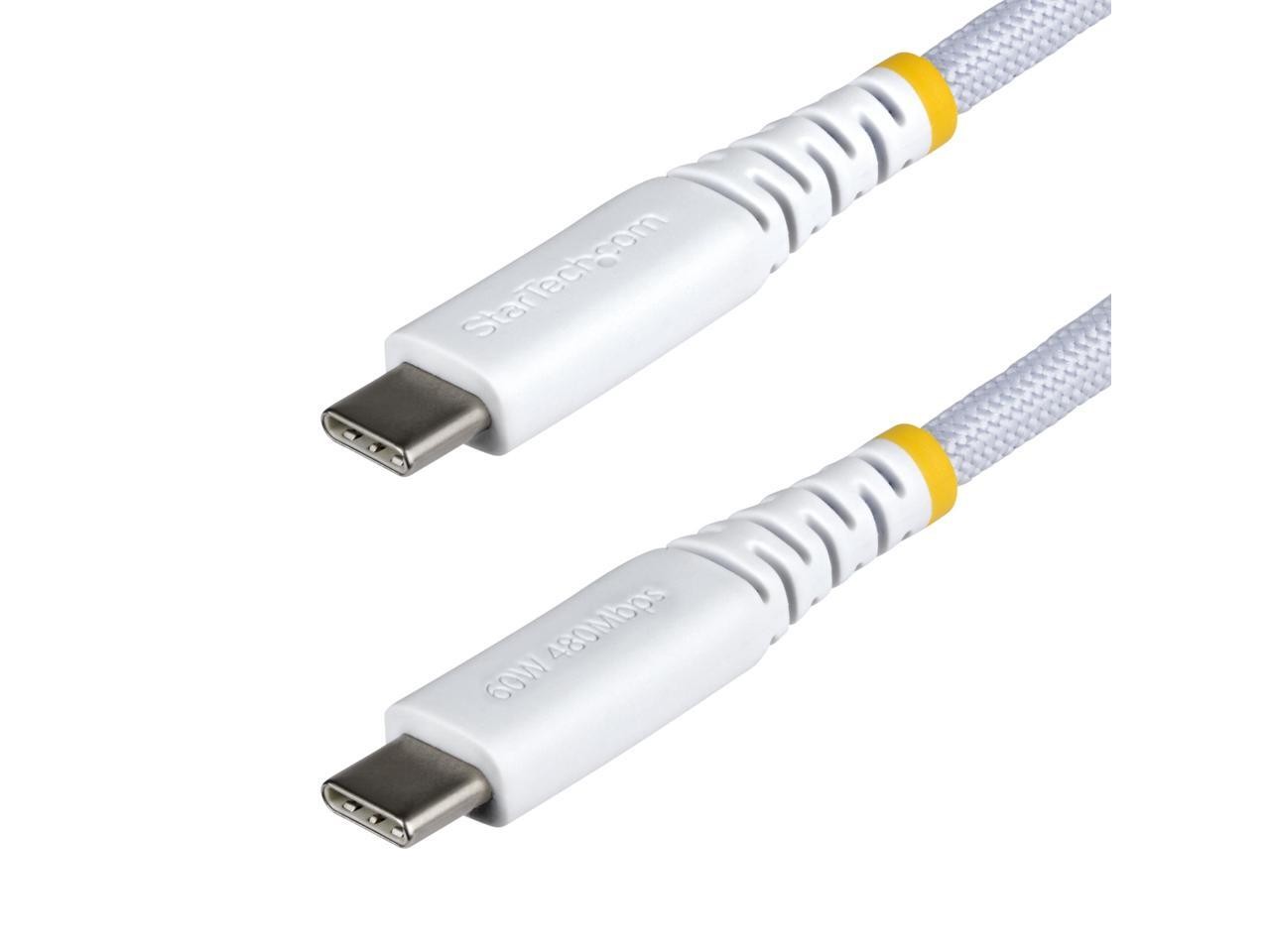 StarTech.com 6in (15cm) White USB-C Charging Cable, 60W (3A) PD, Dual-Layer Brai