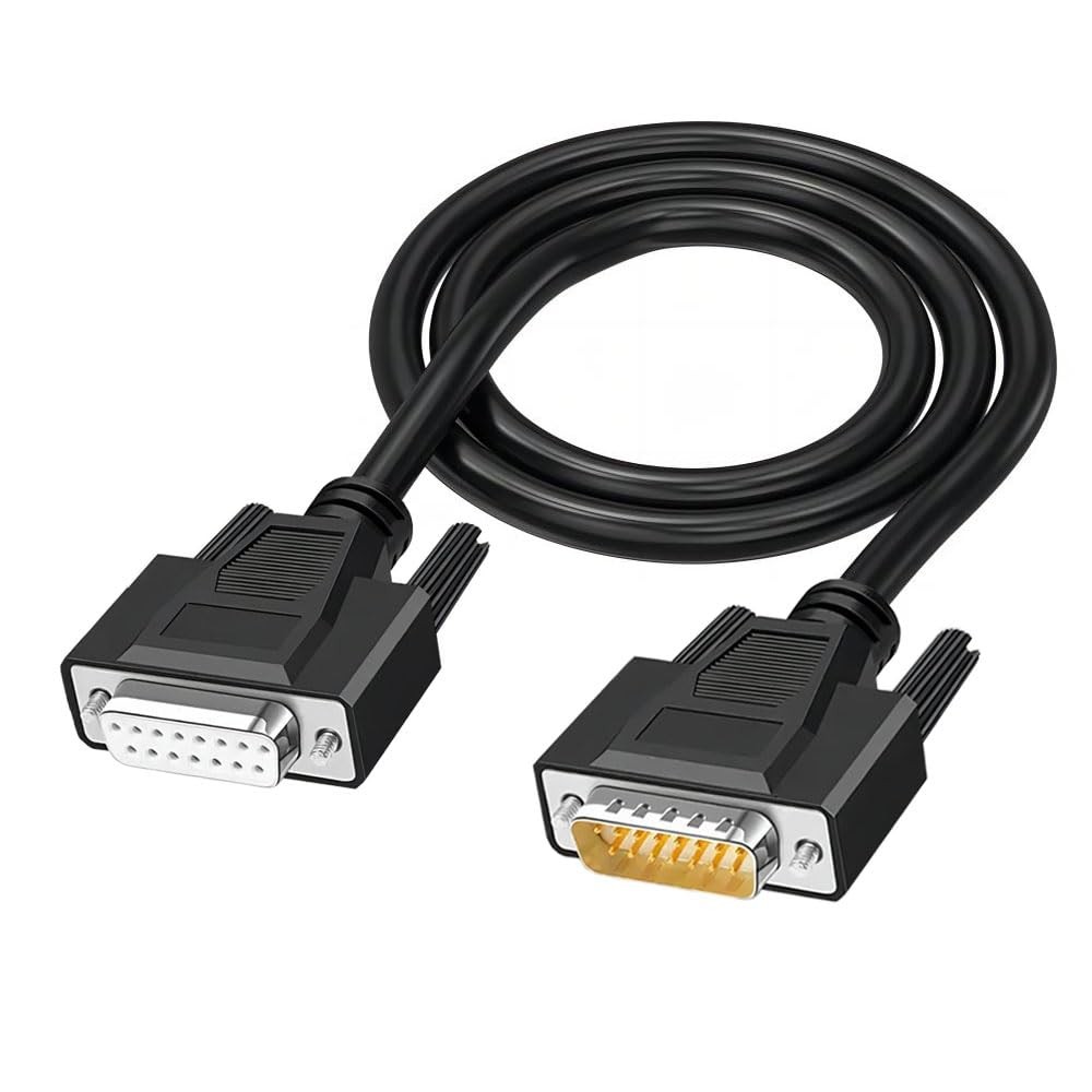 RS232 Serial Extension Cable 26AWG 10FT DB15 Male to Female 2 Row 15-Pin Gold
