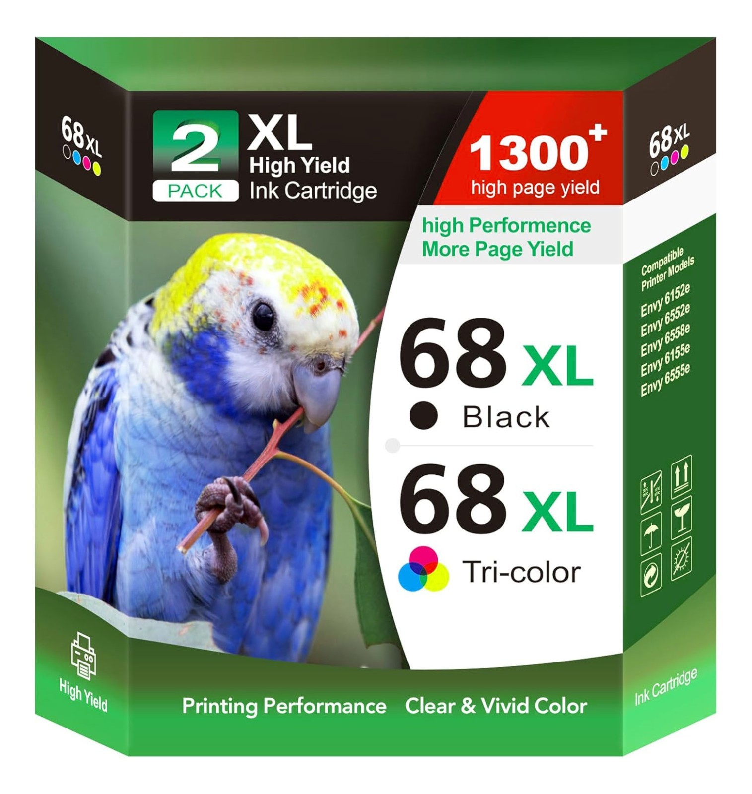 68XL High Yield Ink Cartridges Combo Compatible with HP Envy 6555e 6552e 6155e 