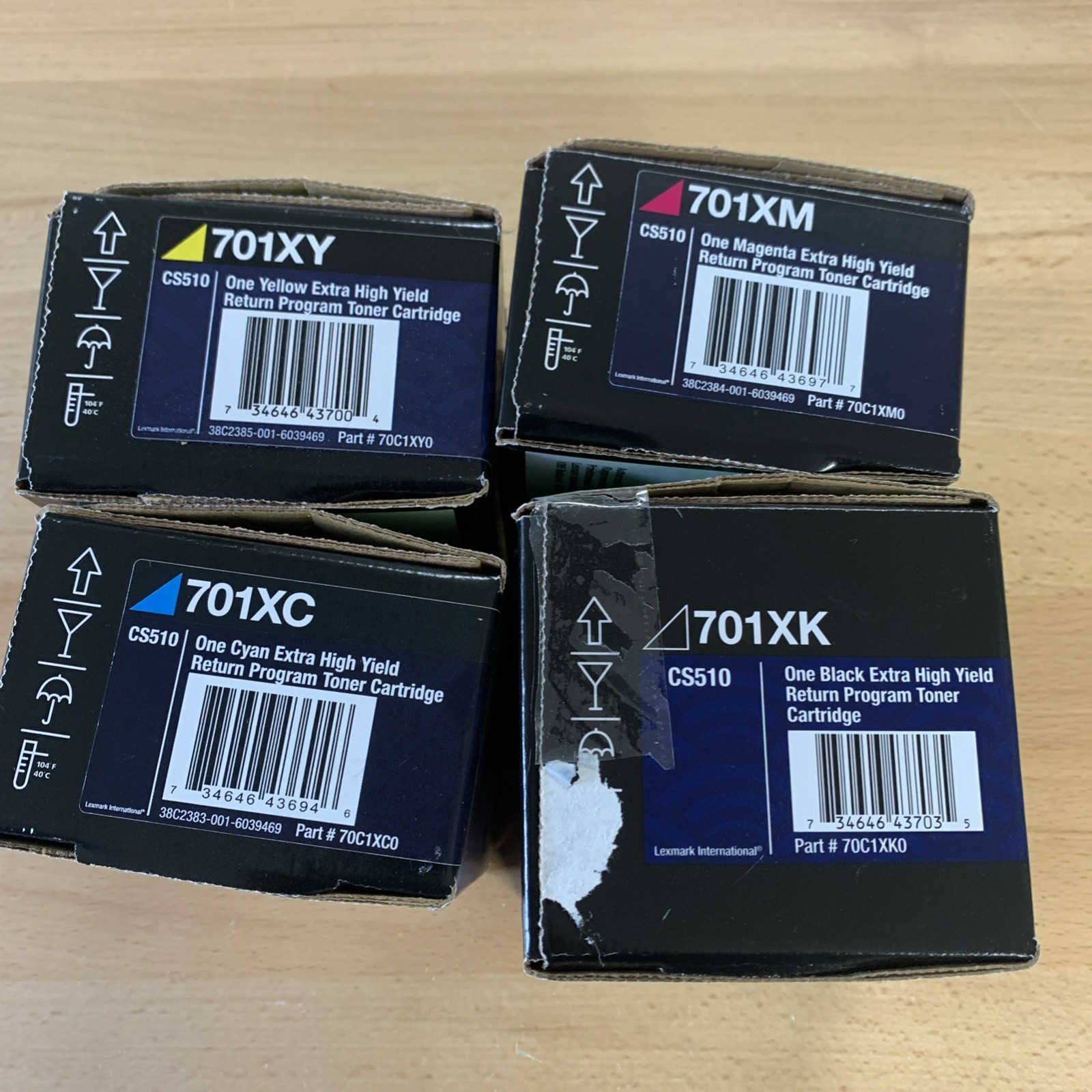 GENUINE SET 4 LEXMARK XTRA HI-YLD TONER CARTRIDGES 701XK 701XC 701XY 701XM CS510