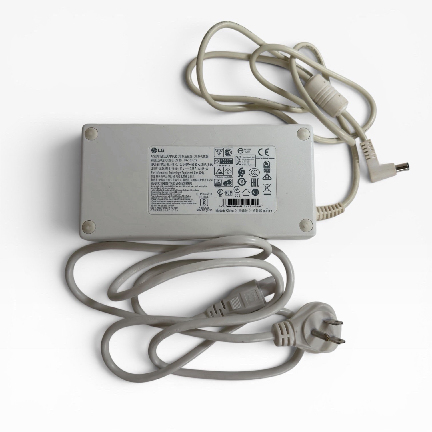 Genuine LG DA-180C19 180W AC Adapter 19V 9.48A 32UD99 38WK95C 34UC99 Tested