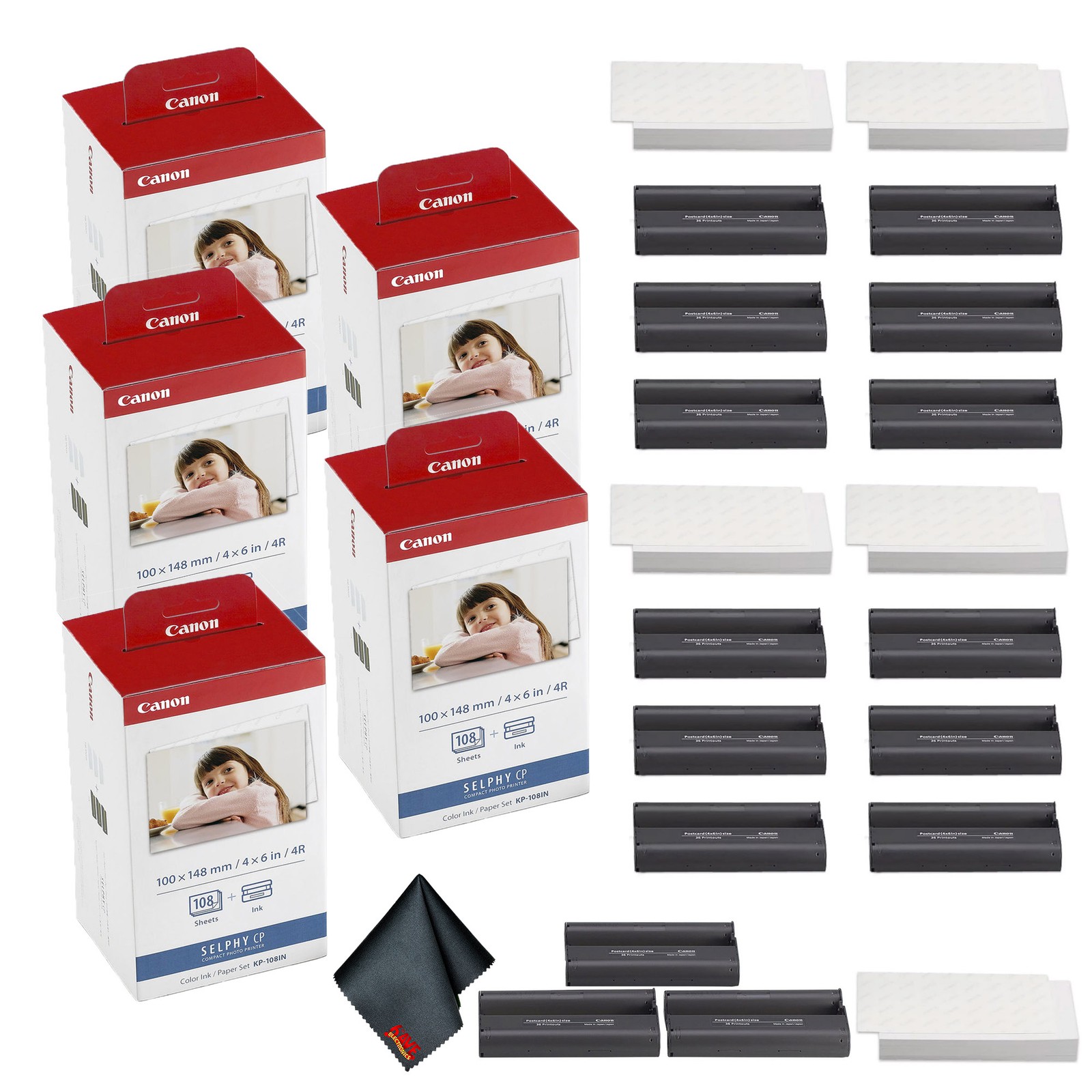 Canon KP-108IN Color Ink and 4 x 6 Paper Set (540 Sheets and 15 Ink Cartridges)