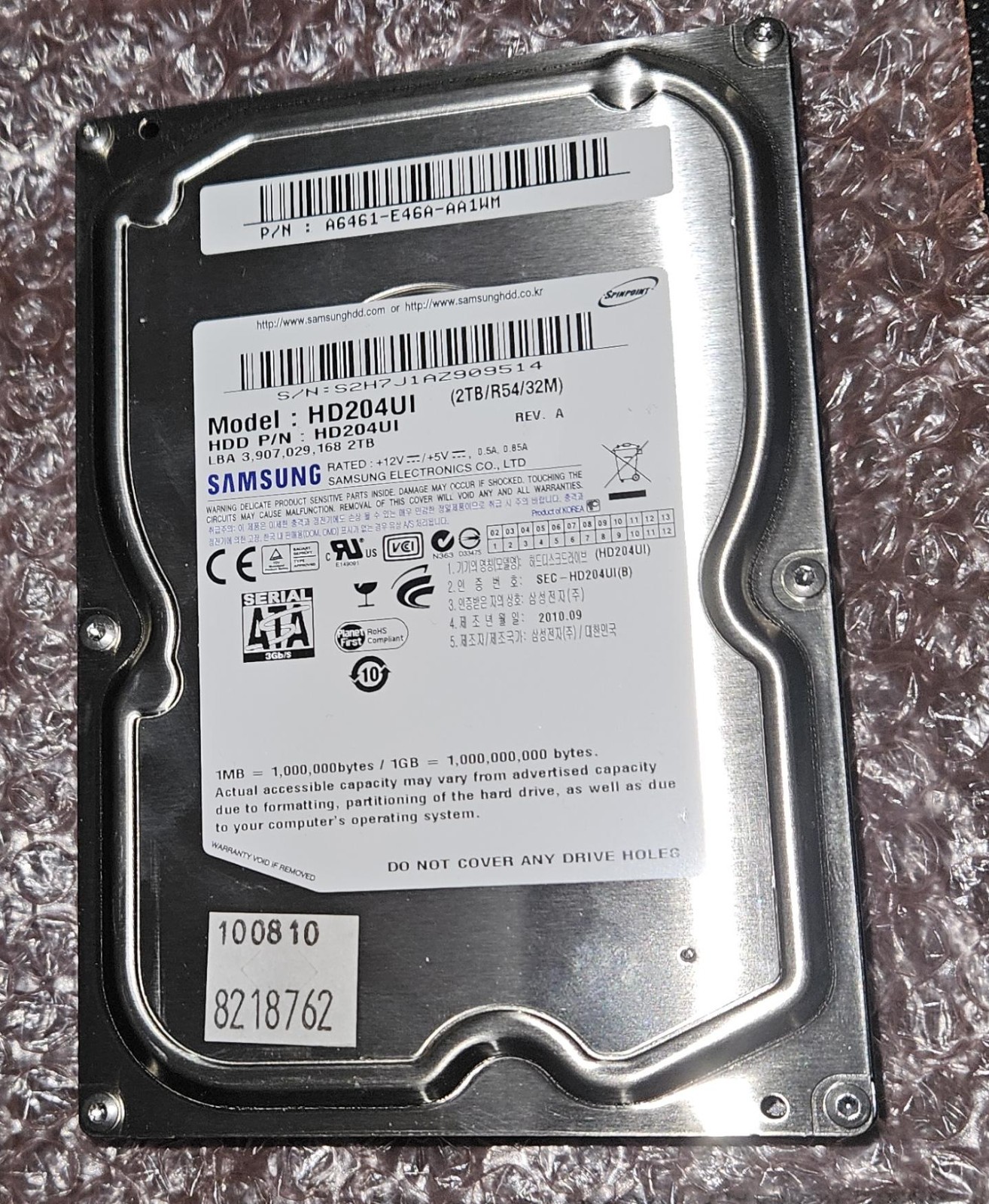 Samsung HD204UI 2TB R54 3.5" SATA Desktop Hard Drive      Only 280 POH