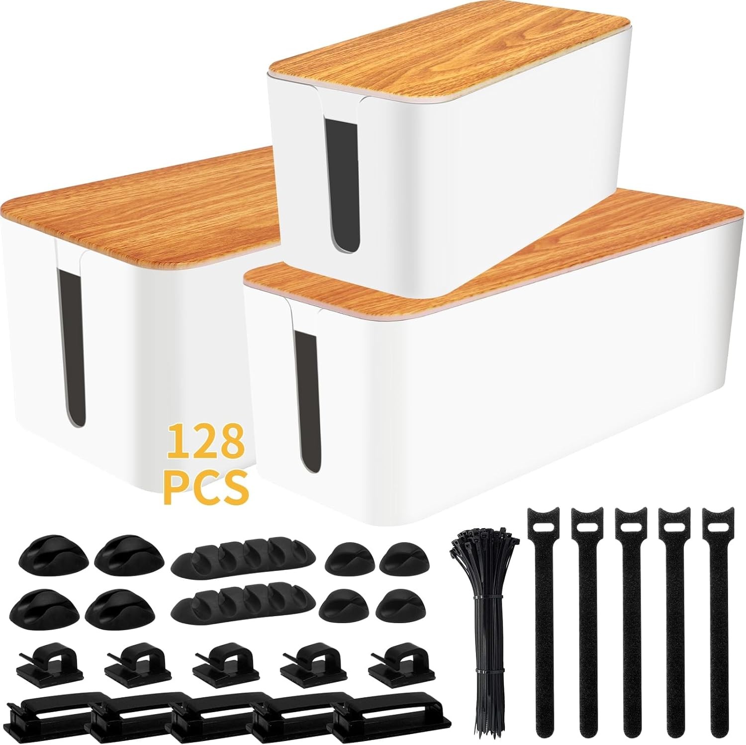 Cable Management Box 3 Pack with 125PCS Cable Management Kit for Power Strip ...