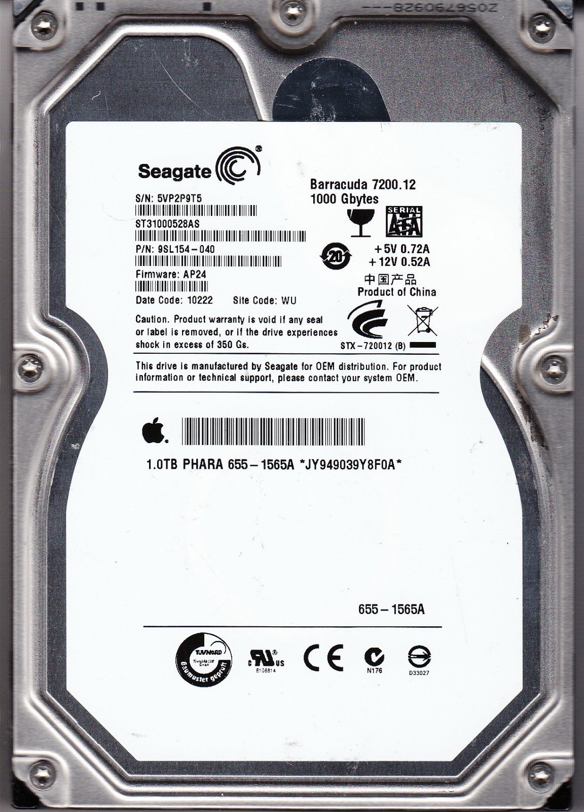 FOR DATA RECOVERY Seagate ST31000528AS pn: 9SL154-040 WU SATA BAD SECTOR 4015