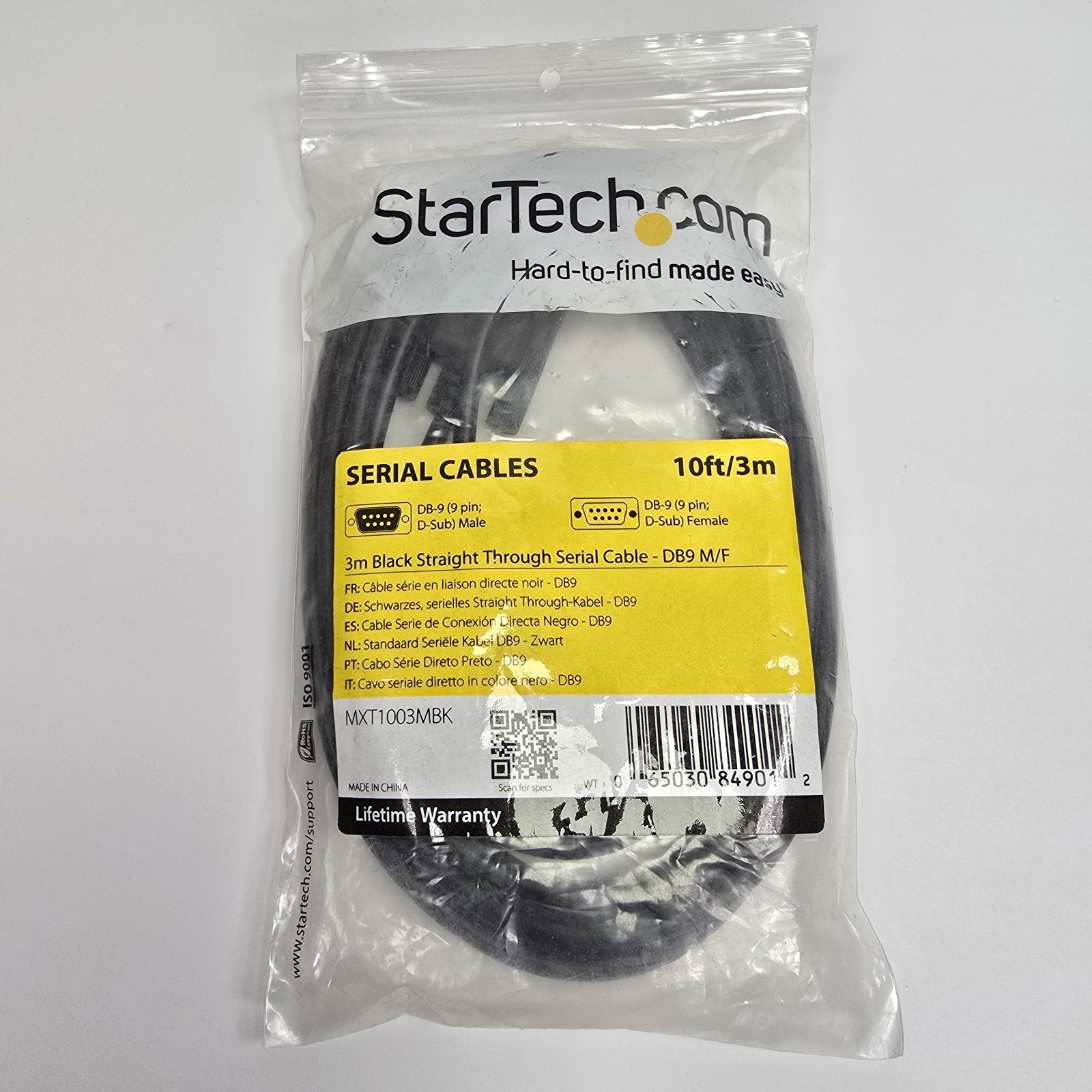 StarTech.com 3m Black Straight Through DB9 RS232 Serial Cable MXT1003MBK