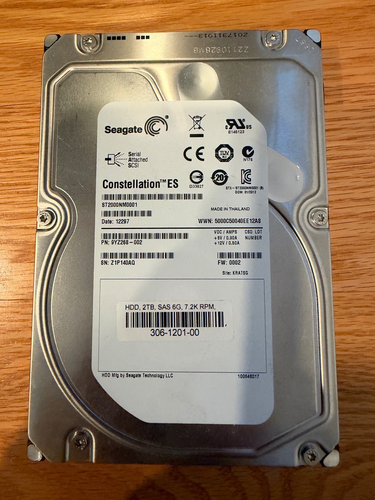 Lot of 5 Seagate Constellation ES 2TB 3.5" SAS 6Gb/s 7200RPM HDD ST2000NM0001
