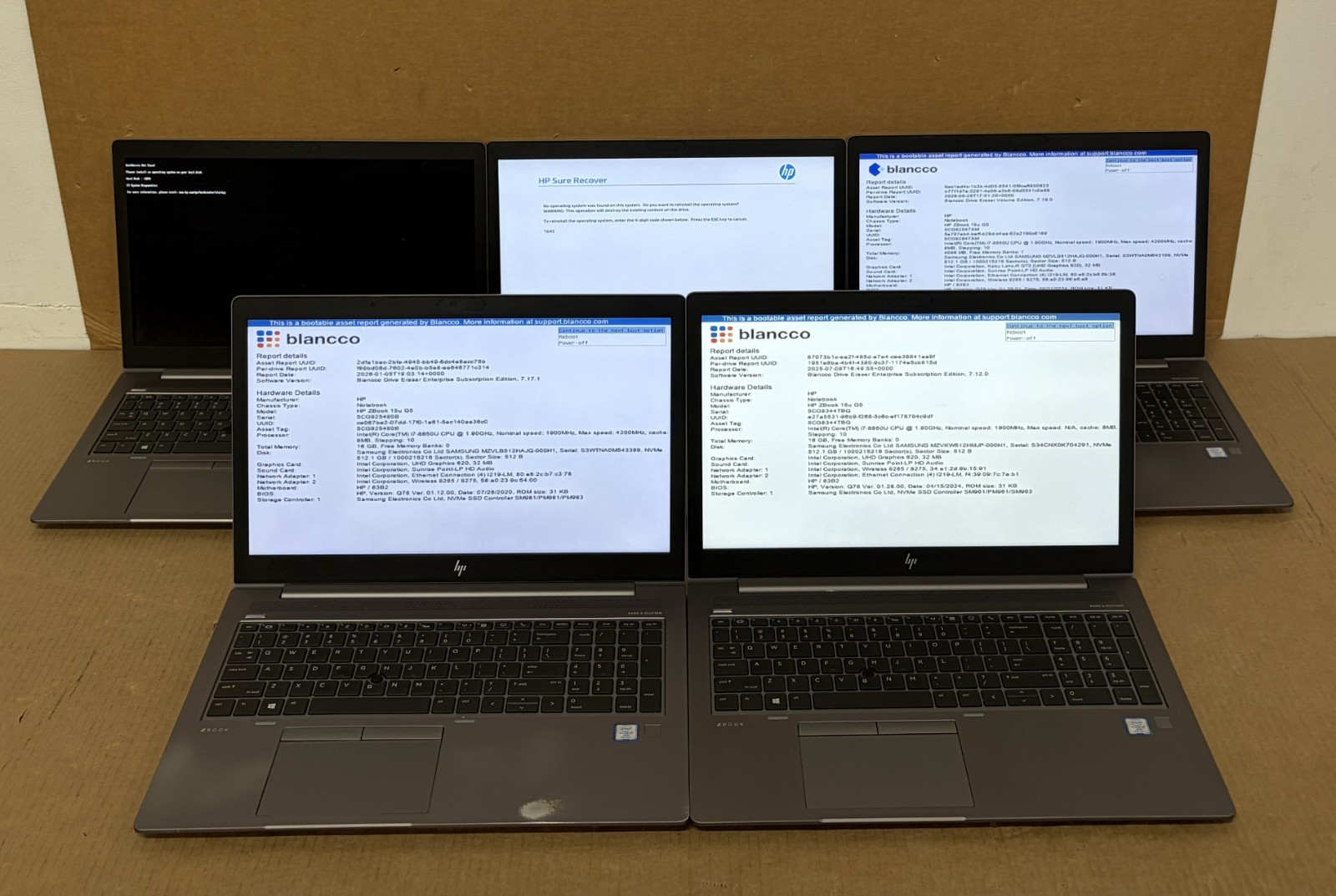 Lot of 5 HP ZBook 15u G5 Laptops i7-8650U | 512GB SSD | 4GB/16GB RAM | NO OS H