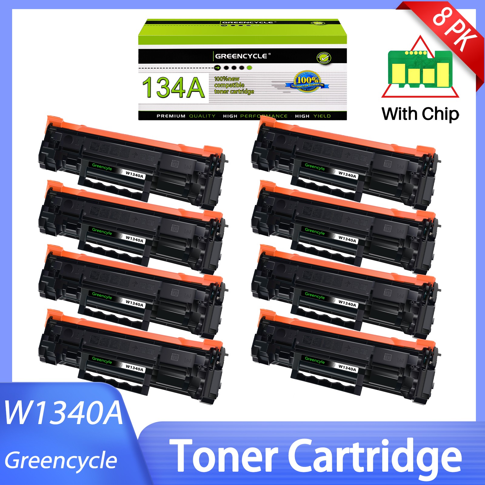 Greencycle 8PK New Chip W1340A Toner Fit for HP 134A Laserjet MFP M234dw M234sdn