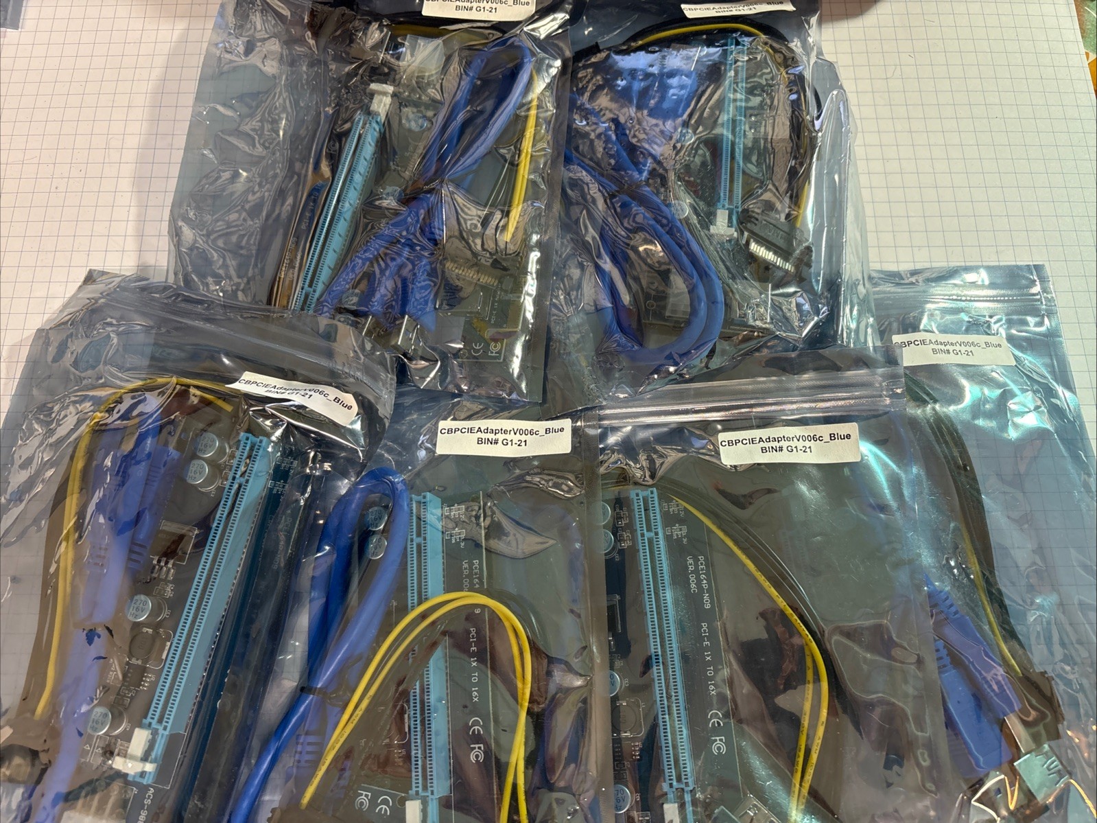 6pc PCIe Riser 1x to 16x VER 006C GPU Extension Cable Adapter 6-Pin SATA IC56