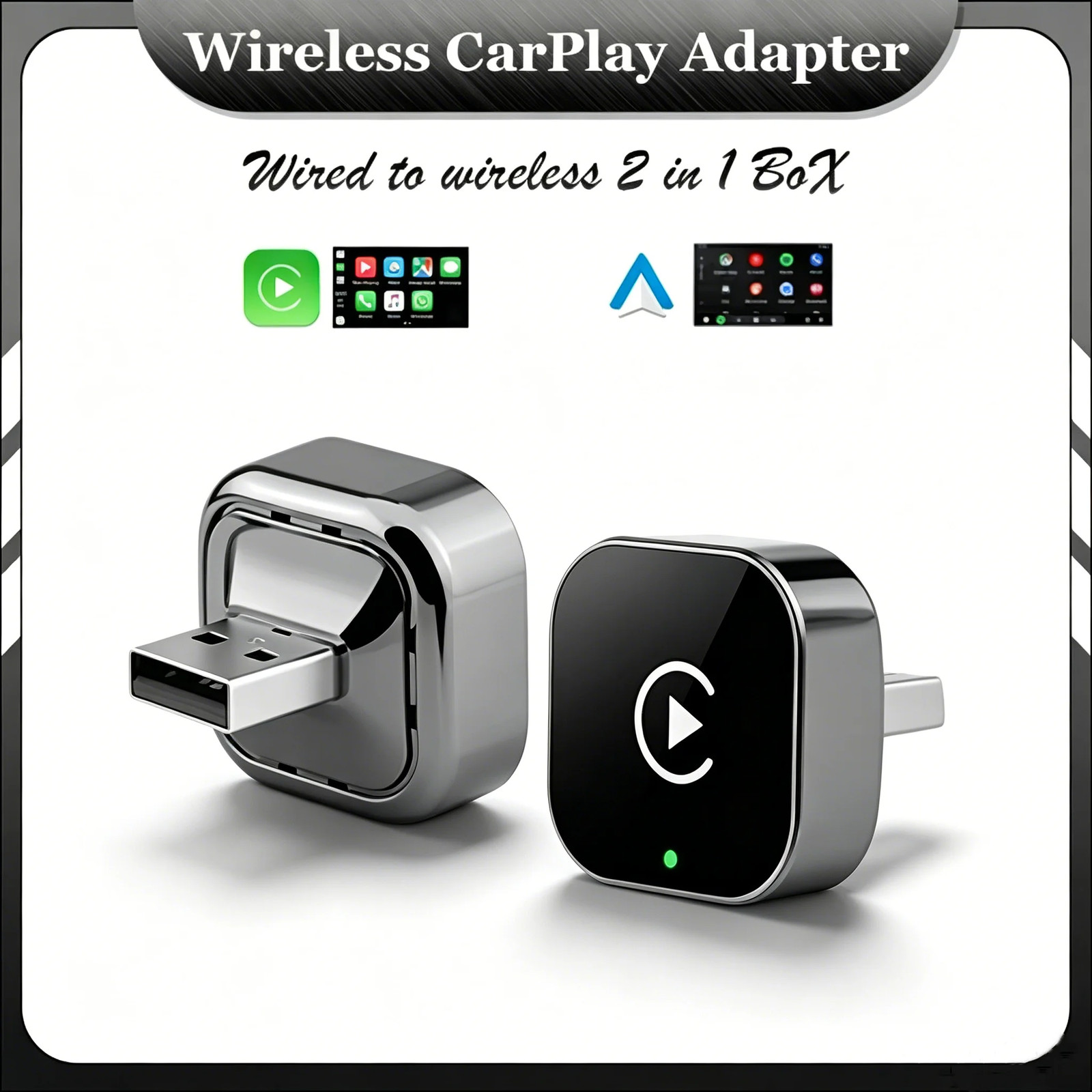 2 in 1 Wireless CarPlay Adapter Android Auto 5GHz WiFi USB Type C Plug Play Dong