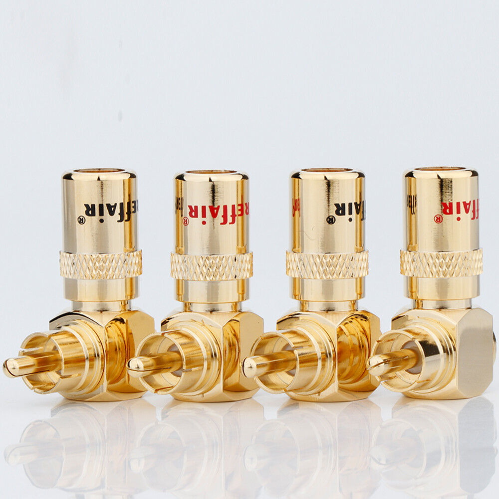4PCS Hi-End Speakers RCA Plugs Male 90 Degree Plug Gold Plated 8MM Audio Jacks