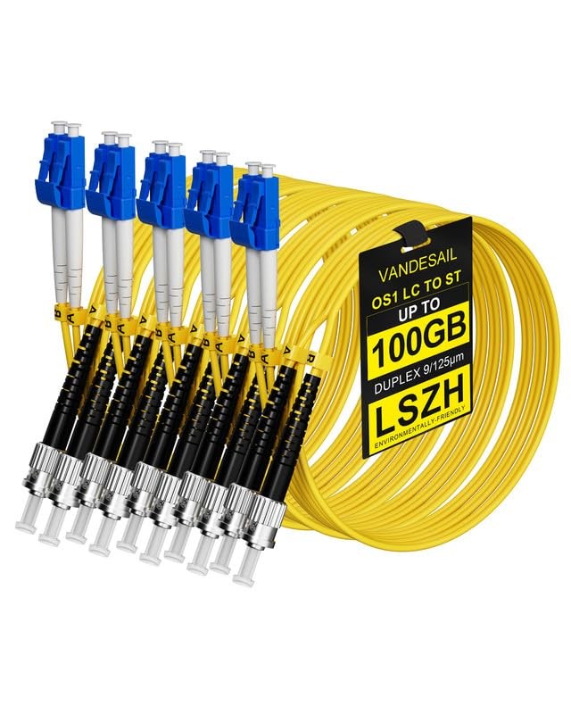 5 PCS LC to ST Singlemode Fiber Patch Cable OS1 Duplex LSZH 5m 16ft SMF