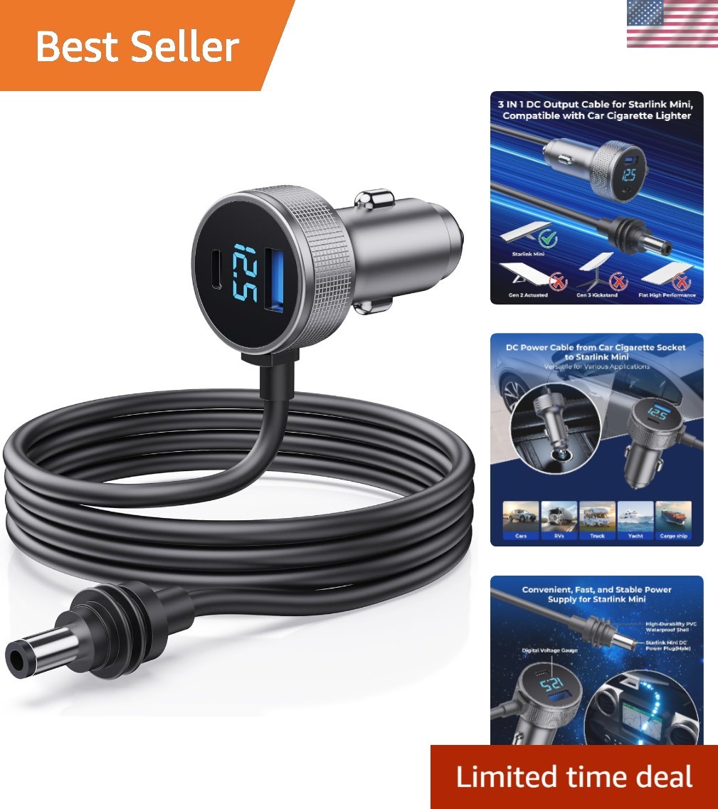 Starlink Mini Cable, 3 in 1 Starlink Mini Car Charger DC Power Cable+ Cigaret...