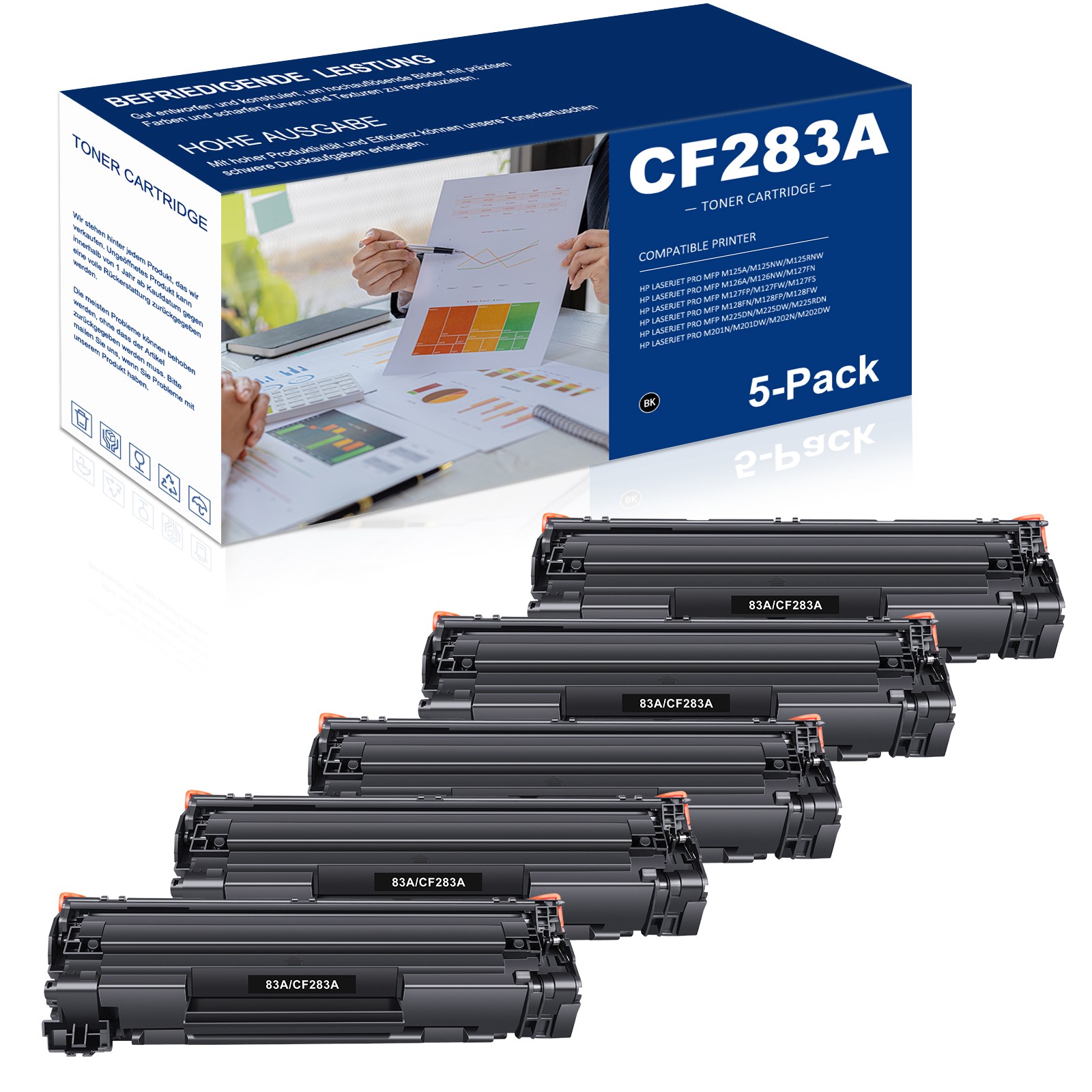 5x CF283A Toner Compatible with HP LaserJet MFP M127fp M127fn M125nw M225dw