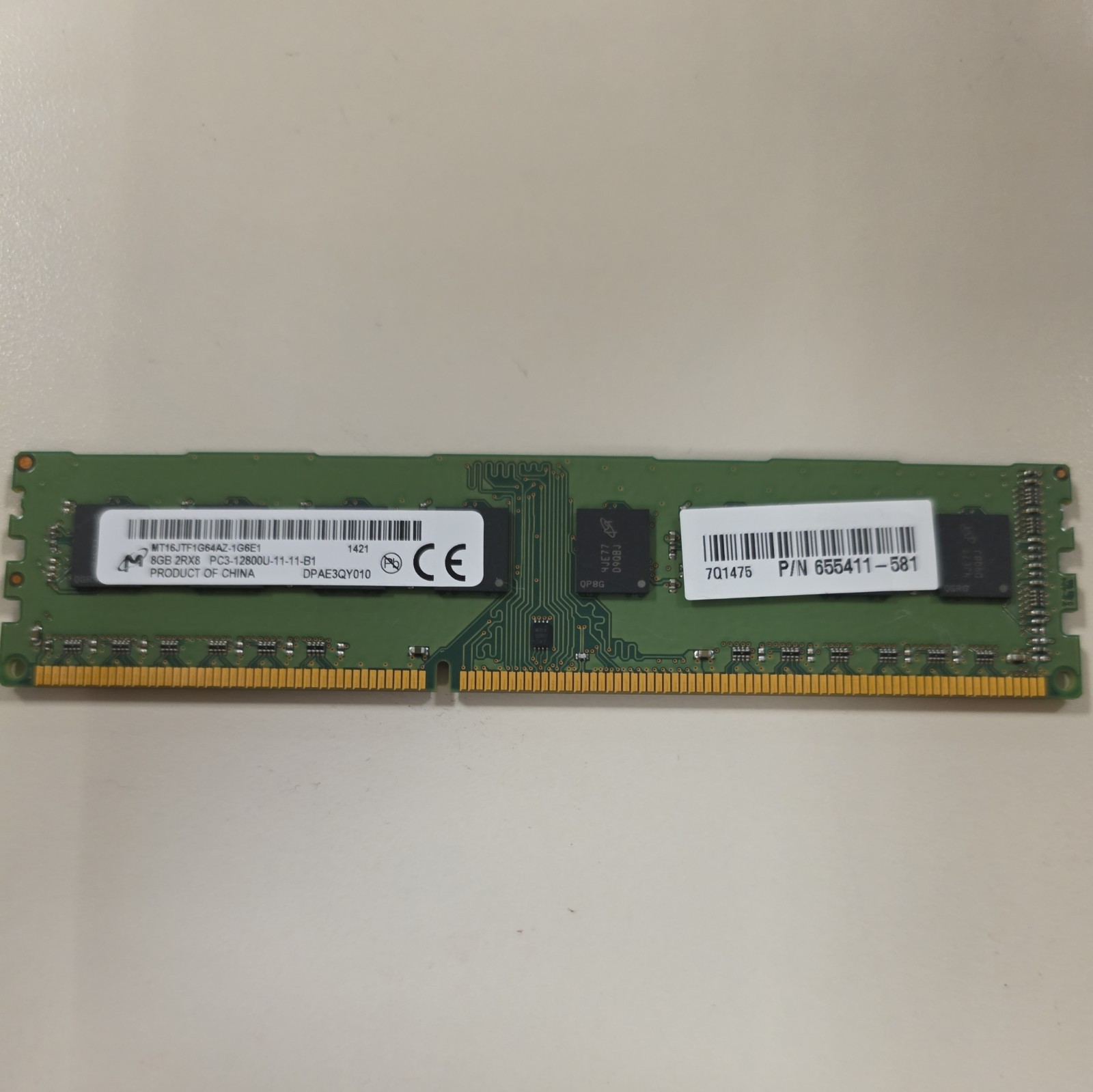 HP/Micron/Samsung 655411-581/MT16JTF1G64AZ-1G6E1 8GB 2Rx8 DDR3-1600 UDIMM RAM