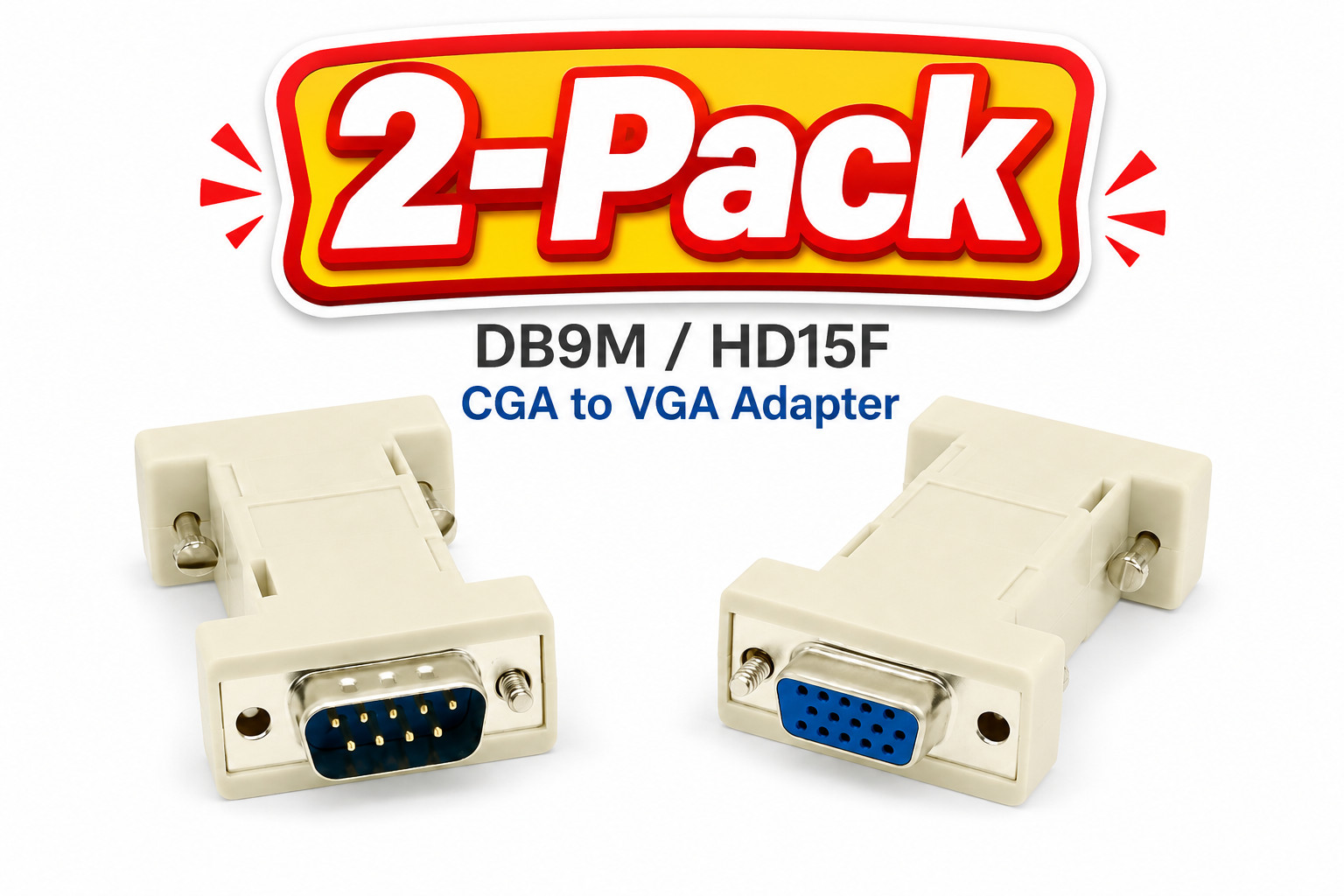 2-Pack DB9 Male to HD15 Female CGA EGA to VGA Monitor Adapter Connector