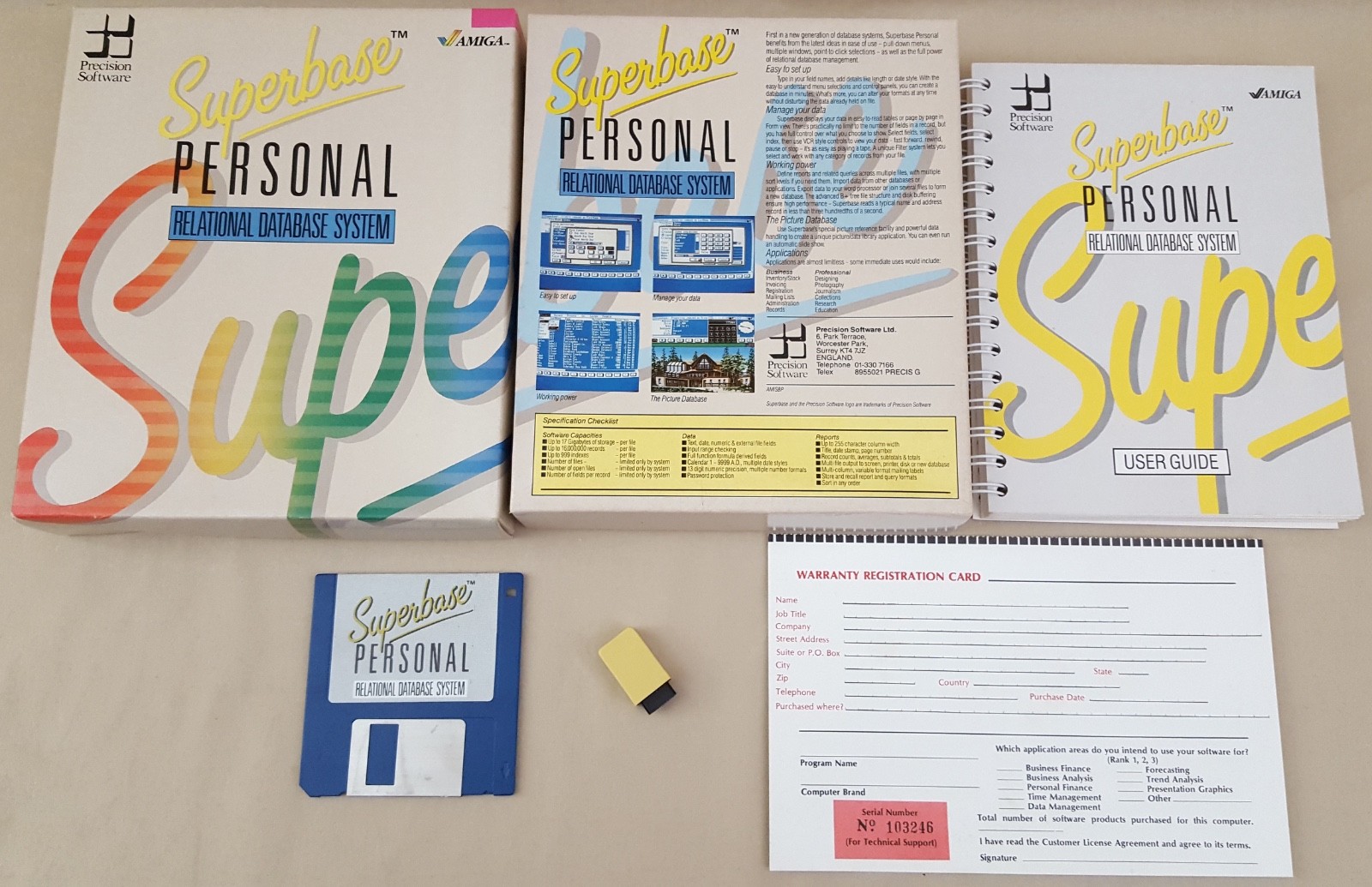 Superbase Personal w/Dongle ©1987 Precision Database Software fo Commodore Amiga