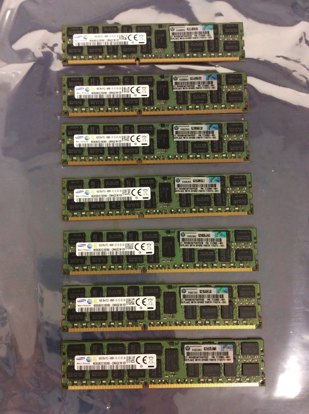 Lot Of 7 Samsung M393B2G70DB0-CMAQ2 16GB 2Rx4 PC3-14900R Server Memory Ram