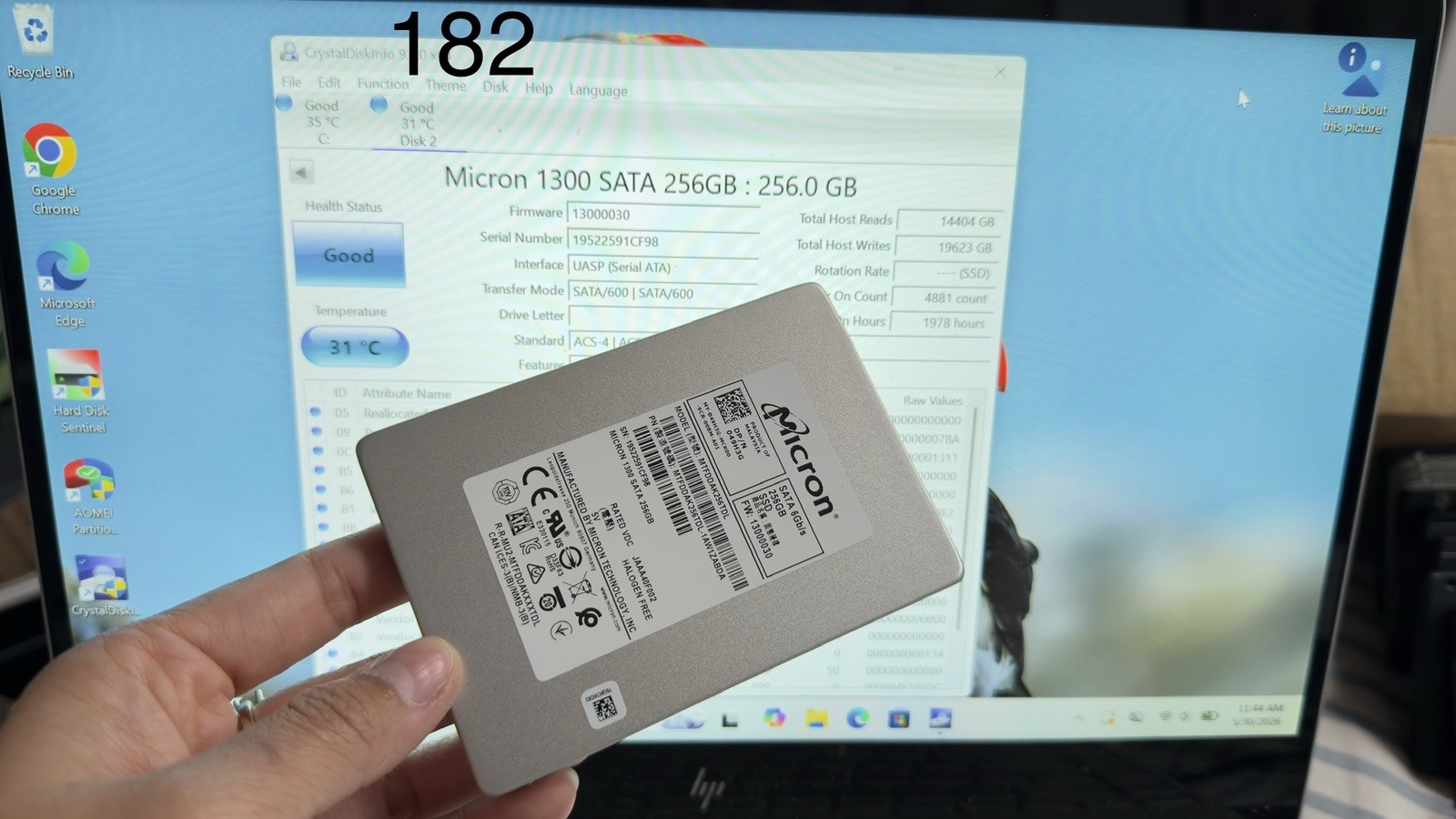 MICRON MTFDDAK256TDL-1AW1ZABYY 256GB MICRON 1300 2.5in SATA Health Good 100%