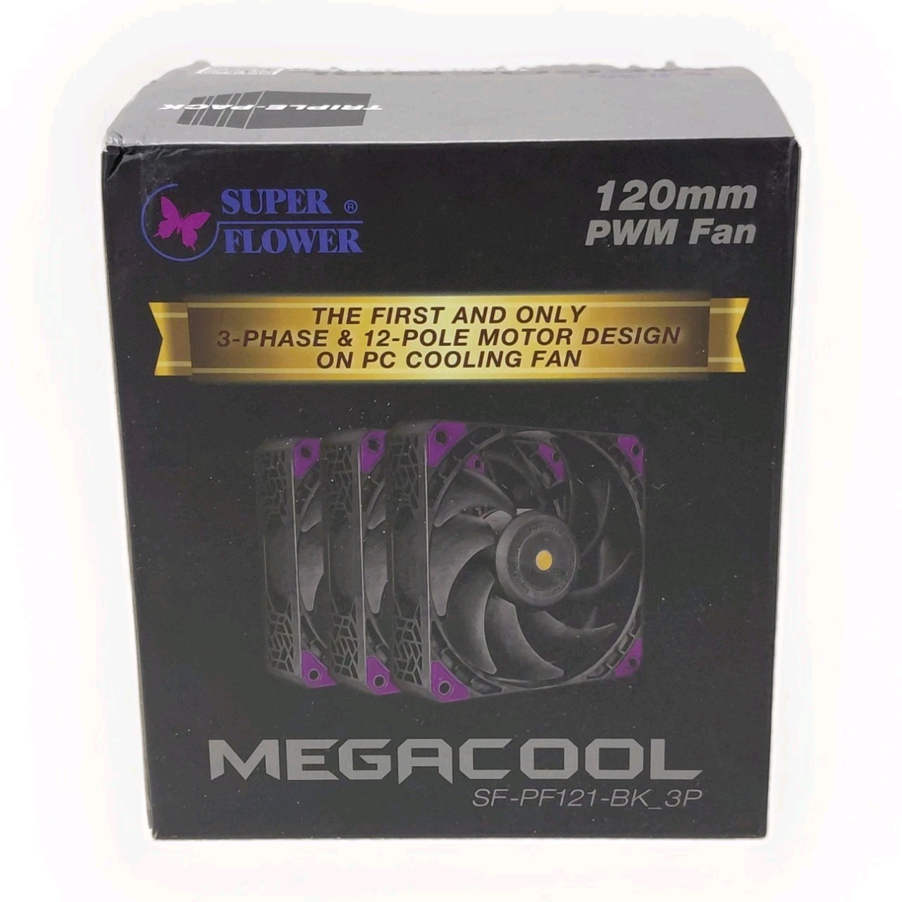 Super Flower MEGACOOL 12CM PWM FAN 3pcs SF-PF121-BK_3P 4-Pin PWM Triple-Pack New