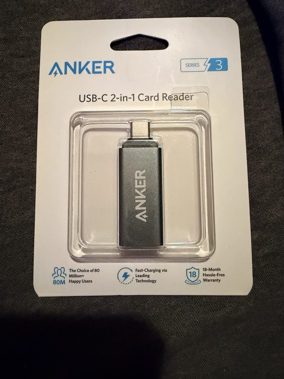 Anker USB-C 2-in-1 SD MicroSD Card Reader Adapter Series 3 Gray New