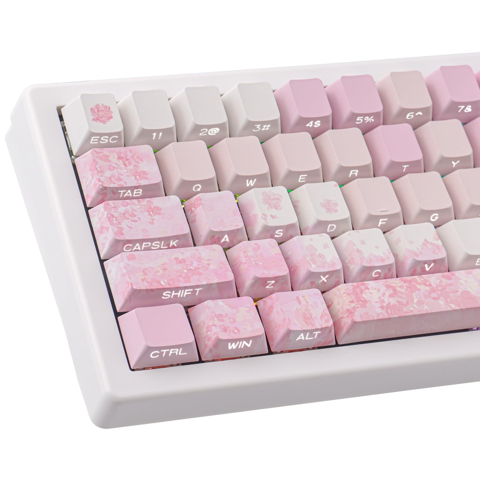 131 Keys Cherry Blossom Tie Dye Keycap Set Custom Side Printed PBT Pink