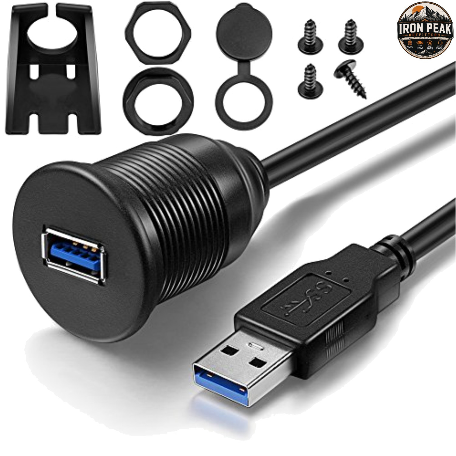 USB 3.0 AUX Dash Mount Extension Cable 3 Feet Type A 2 AMP Waterproof Cover