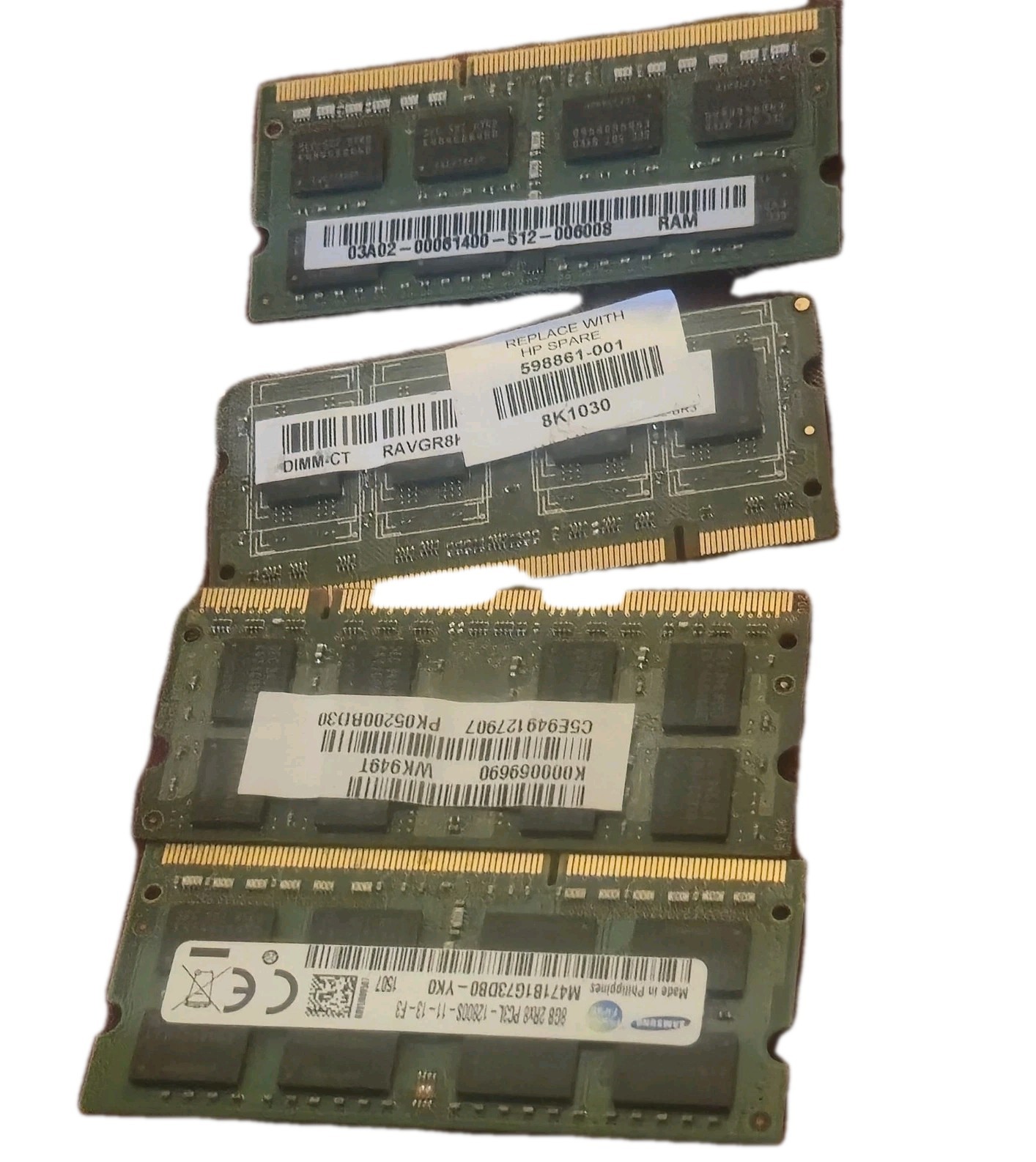 Laptop RAM Memory Lot 4 Mixed DDR2 DDR3 SODIMM Samsung HP 8GB Total