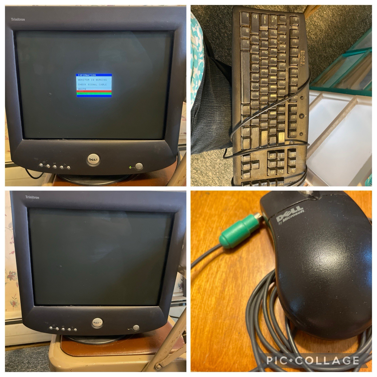 Dell trinitron crt monitor P792 Flat Screen Powers On Keyboard & Wired Mouse Lot