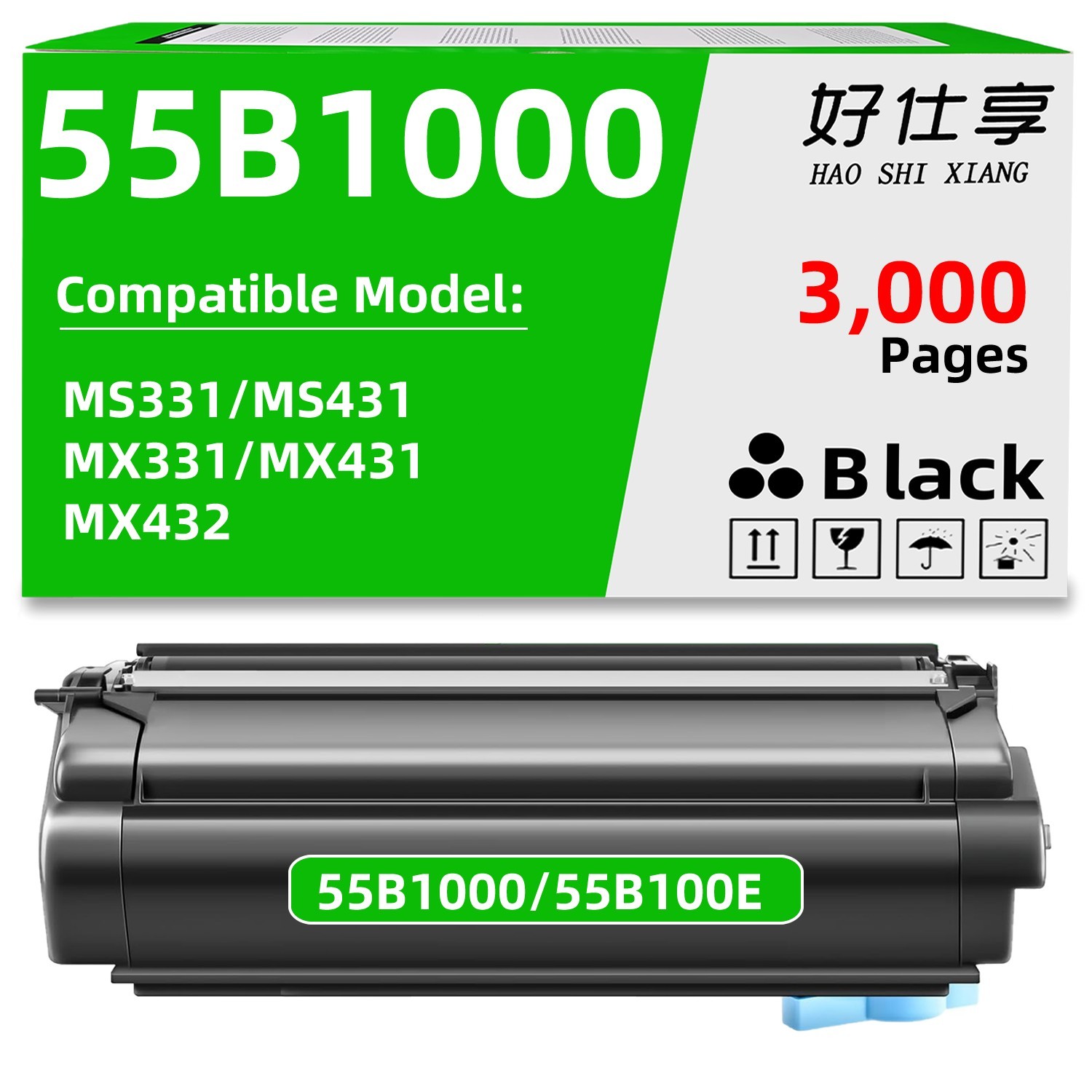 55B1000 Toner Cartridge Compatible for Lexmark MS331 MS431 MX331 MX431 MX432
