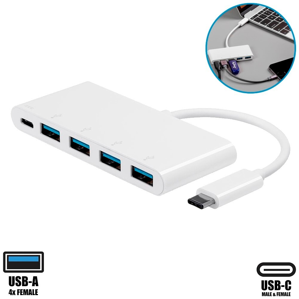 USB Type C Male to 4x USB 3.0 & USB-C Female Hub Dock Adapter PC Laptop MacBook