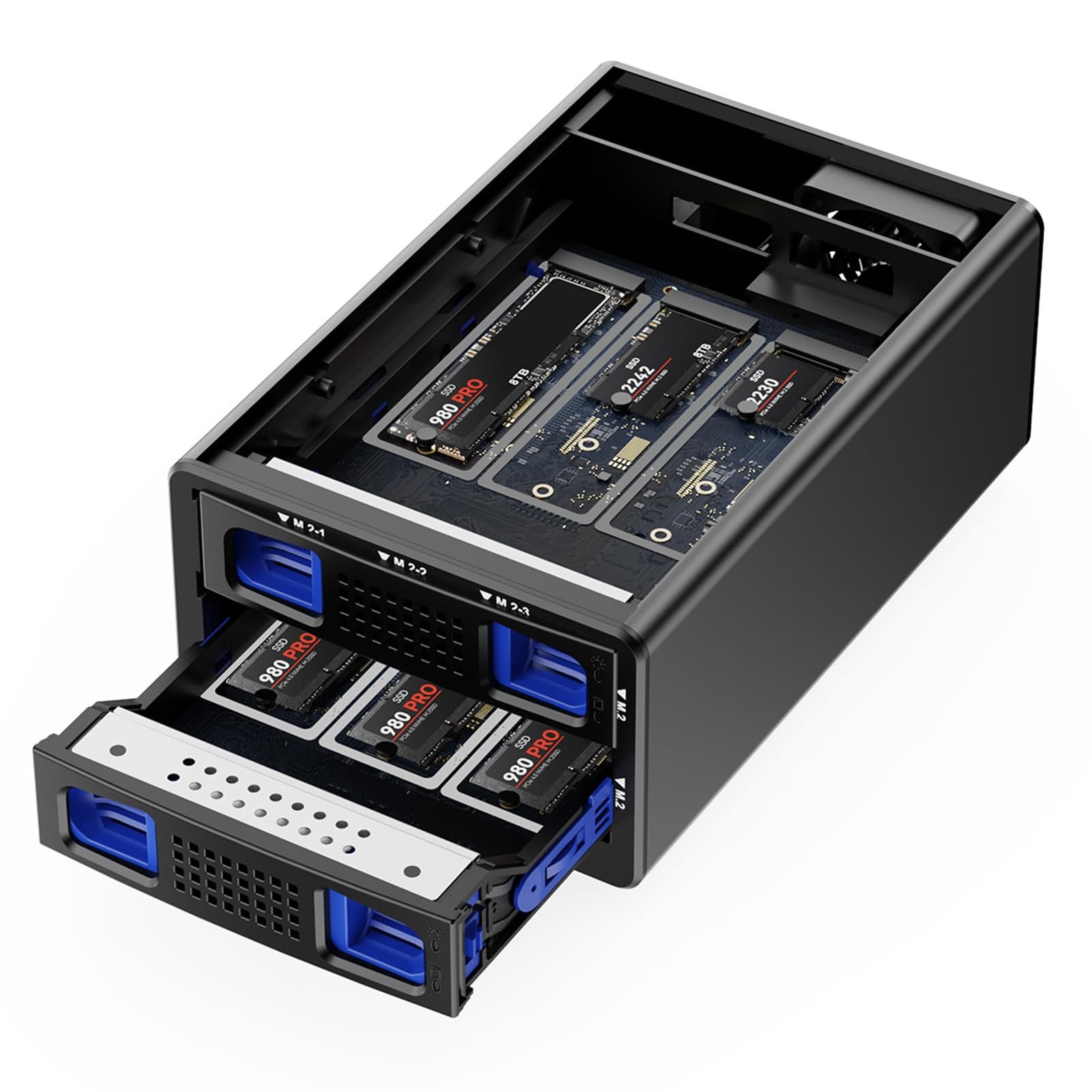 2*3 M / B+M Key M.2 NVMe Enclosure with Cooling Fan and USB A/C 3.2 Gen 2 (10...