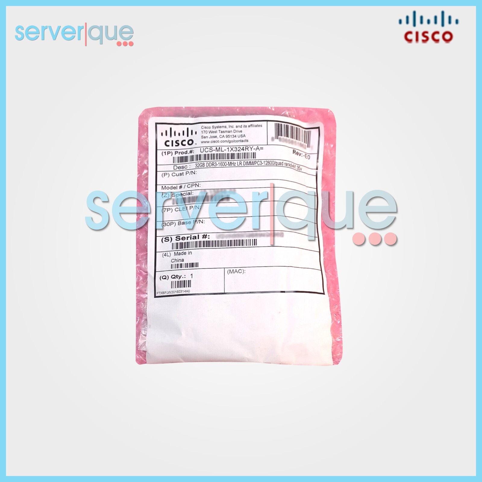 UCS-ML-1X324RY-A Cisco 32GB PC3-12800 DDR3-1600MHz ECC CL11 LR Quad Rank Memory