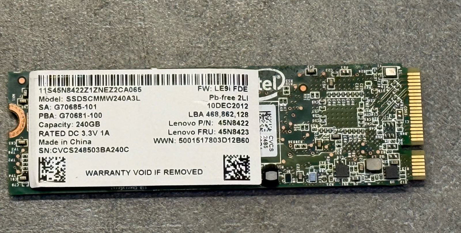 Intel 240GB M.2 SATA SSD SSDSCMMW240A3L Lenovo 45N8423 SATA 