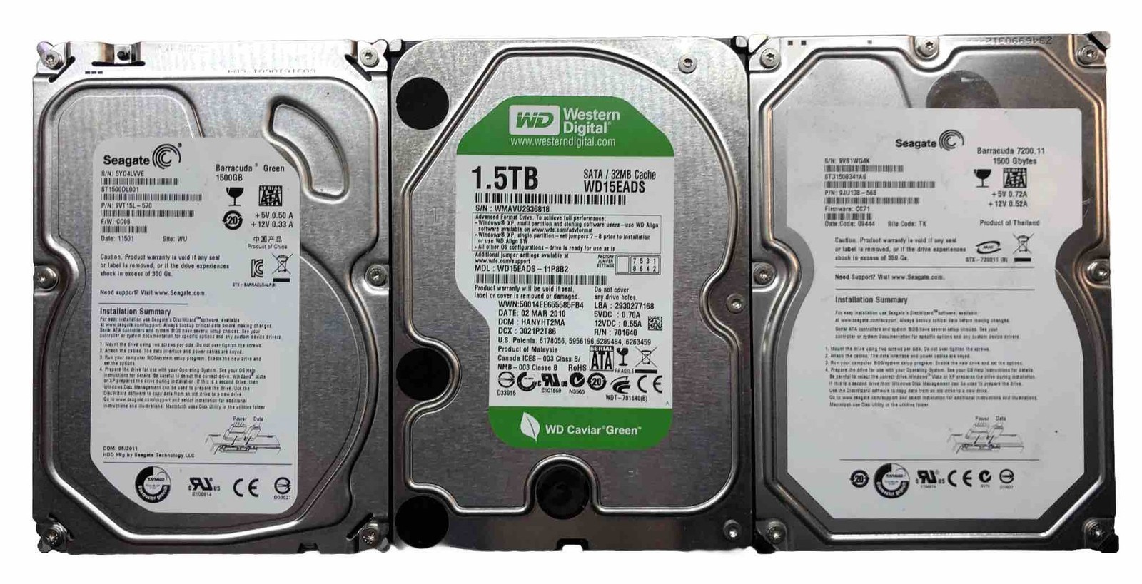 Mixed Brand and Model 3.5" HDD | 3x 1500GB @ 5.4+K | 32MB SATA 3Gb/s | Low Hours