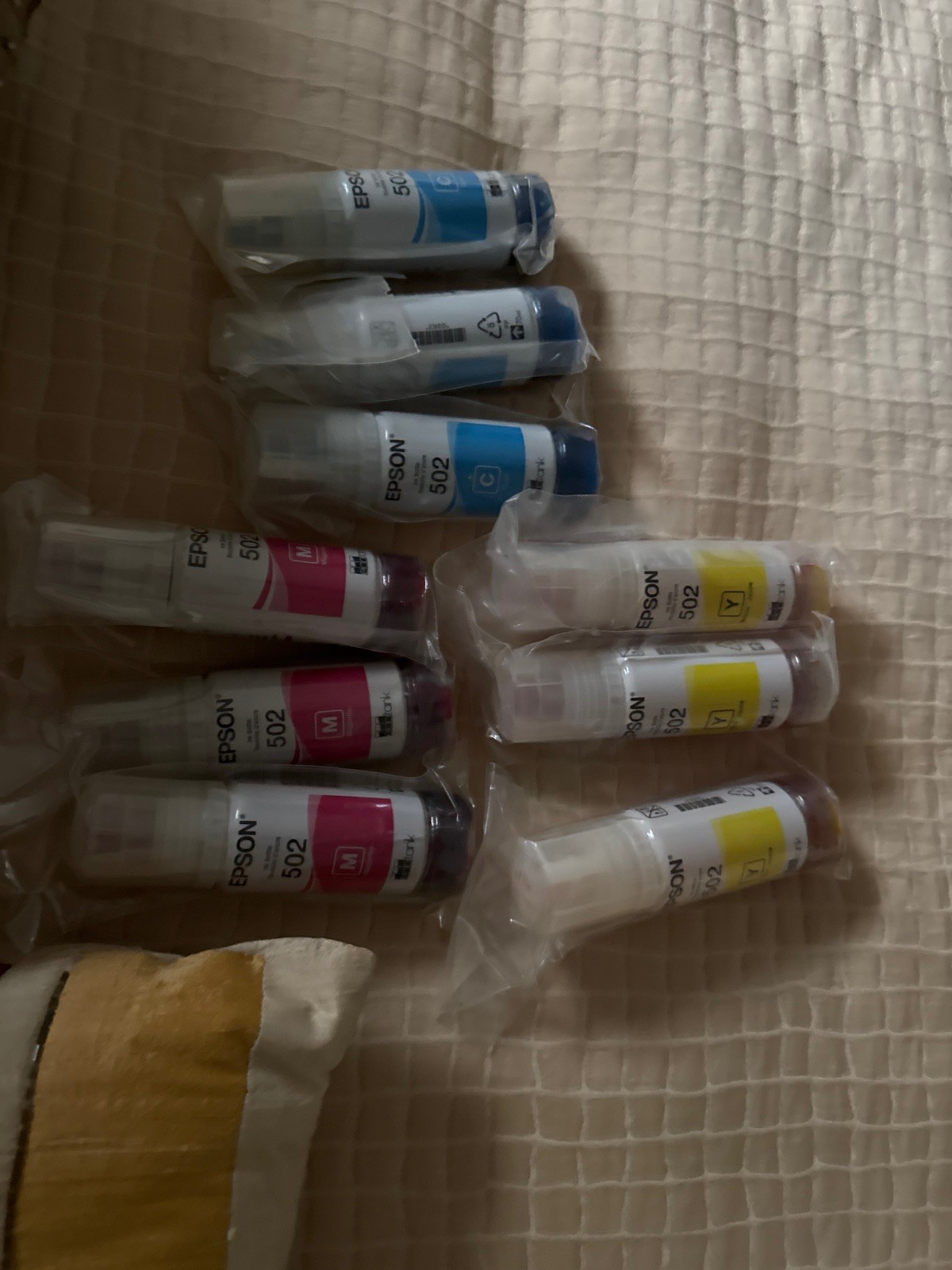 Lot of 9 Genuine Epson 502 Ink Bottles - 3 Cyan, 3 Magenta, 3 Yellow (2/2024)
