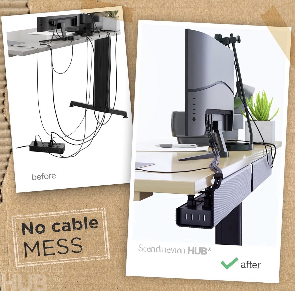 2 Pack Under Desk Cable Management Tray No Screw Self Adhesive Black