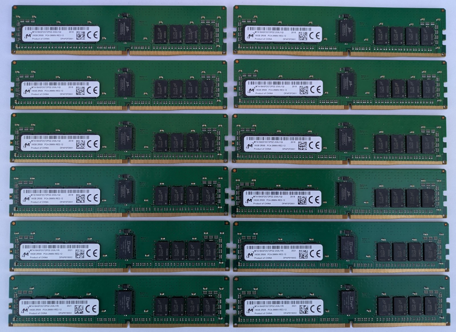 Lot of 12 Micron 16GB RDIMMs (12x16GB) 192GB DDR4-2666 ECC Server RAM Tested