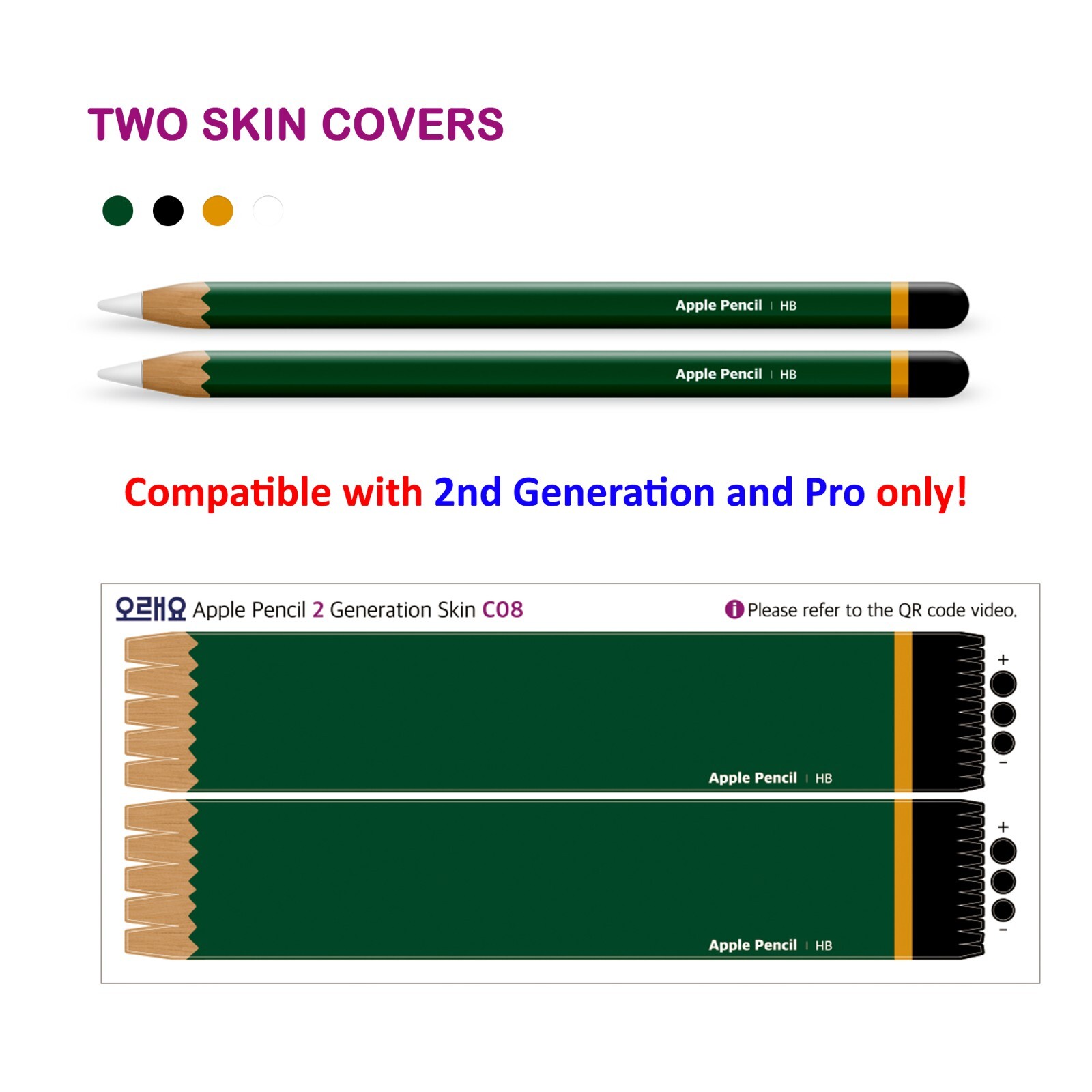 Apple Pencil Skin [2 Pack] Ultra Thin 3M Premium Vinyl Cover - 2nd Gen & Pro