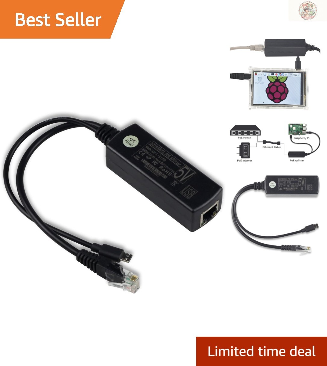 Power Over Ethernet Micro USB Splitter with Overvoltage Protection - 2-Pack