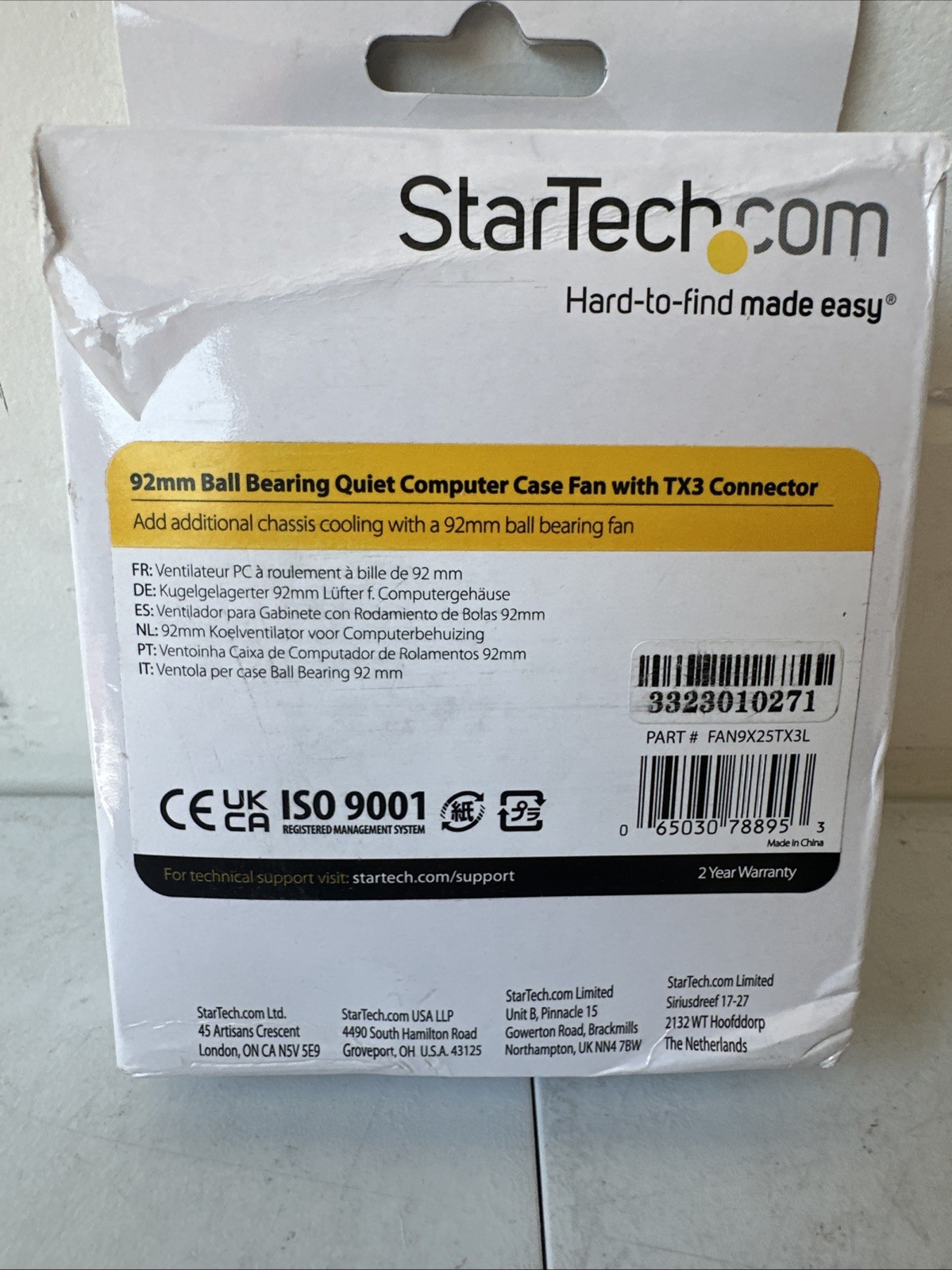 StarTech.com - FAN9X25TX3L - 92x25mm Ball Bearing Case Fan w/ TX3 Connector