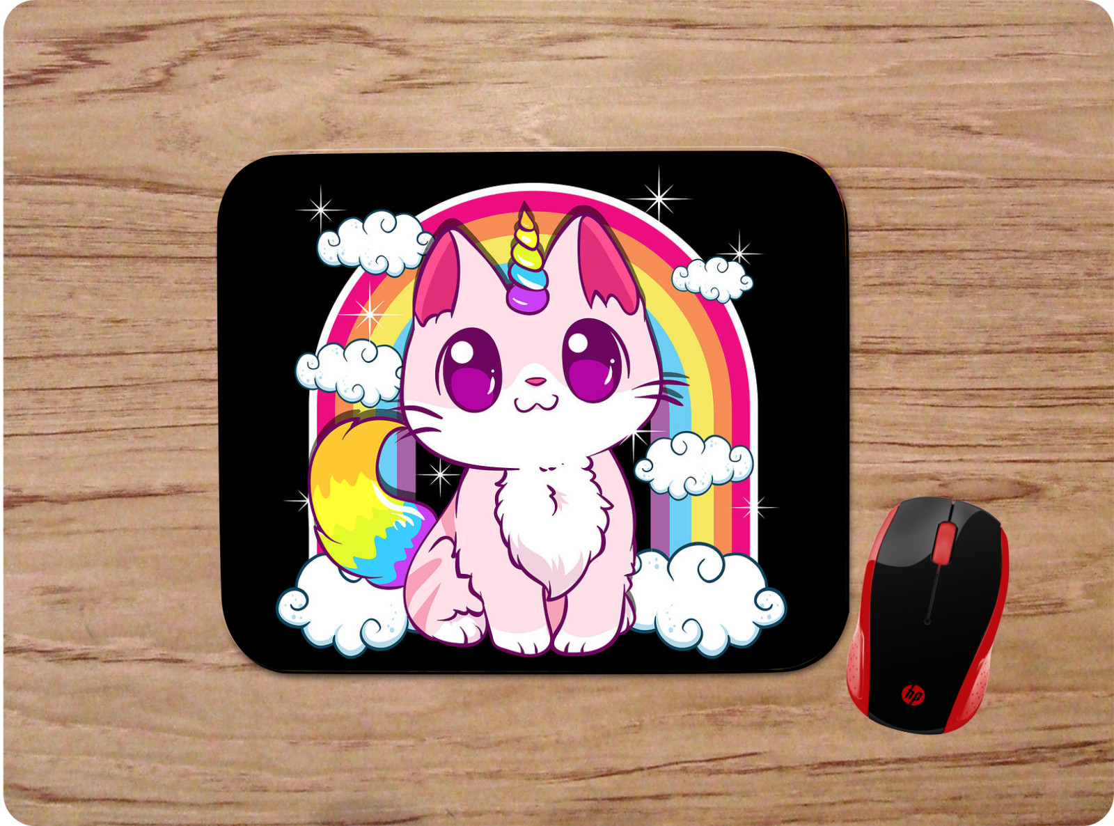 RAINBOW UNICORN KITTY CAT CUSTOM NON-SLIP NEOPRENE MOUSE PAD HOME OFFICE GIFT