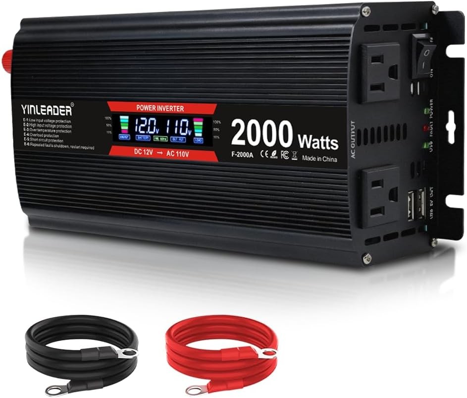 2000W 12V DC to 110V AC LCD Inverter 2 USB