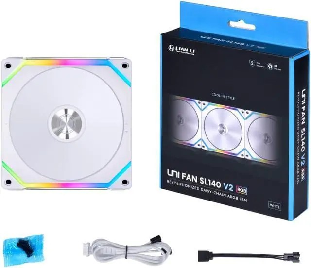 Lian Li UF-SL140-1W RGB Uni Fan (6 fan) White w/ 1x UF SL V2 RGB L CONNECT 3 Hub