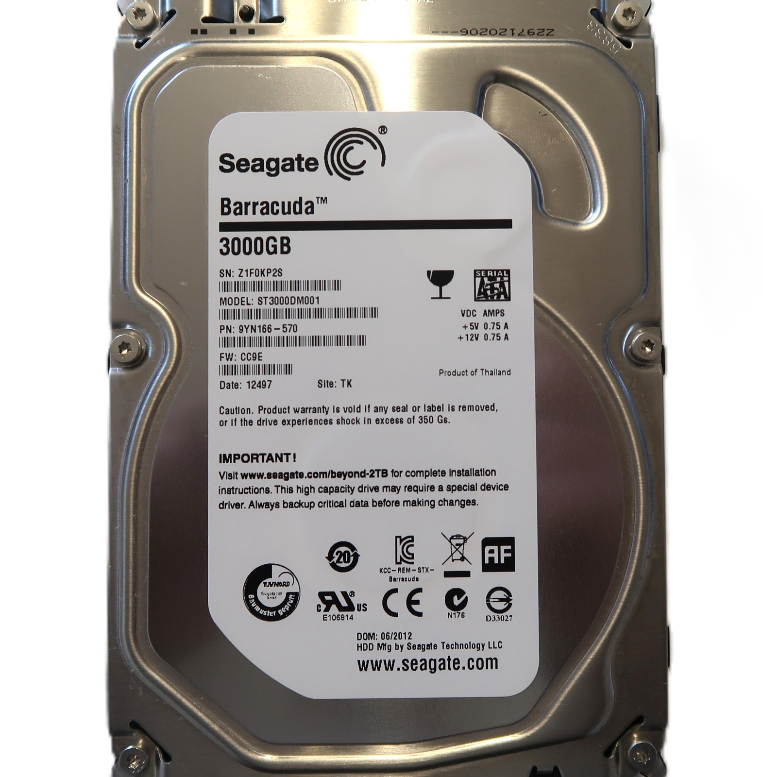 Seagate ST3000DM001 9YN166-570 CC9E (Z1F0) TK Thailand 3TB 3.5" Sata 06/2012