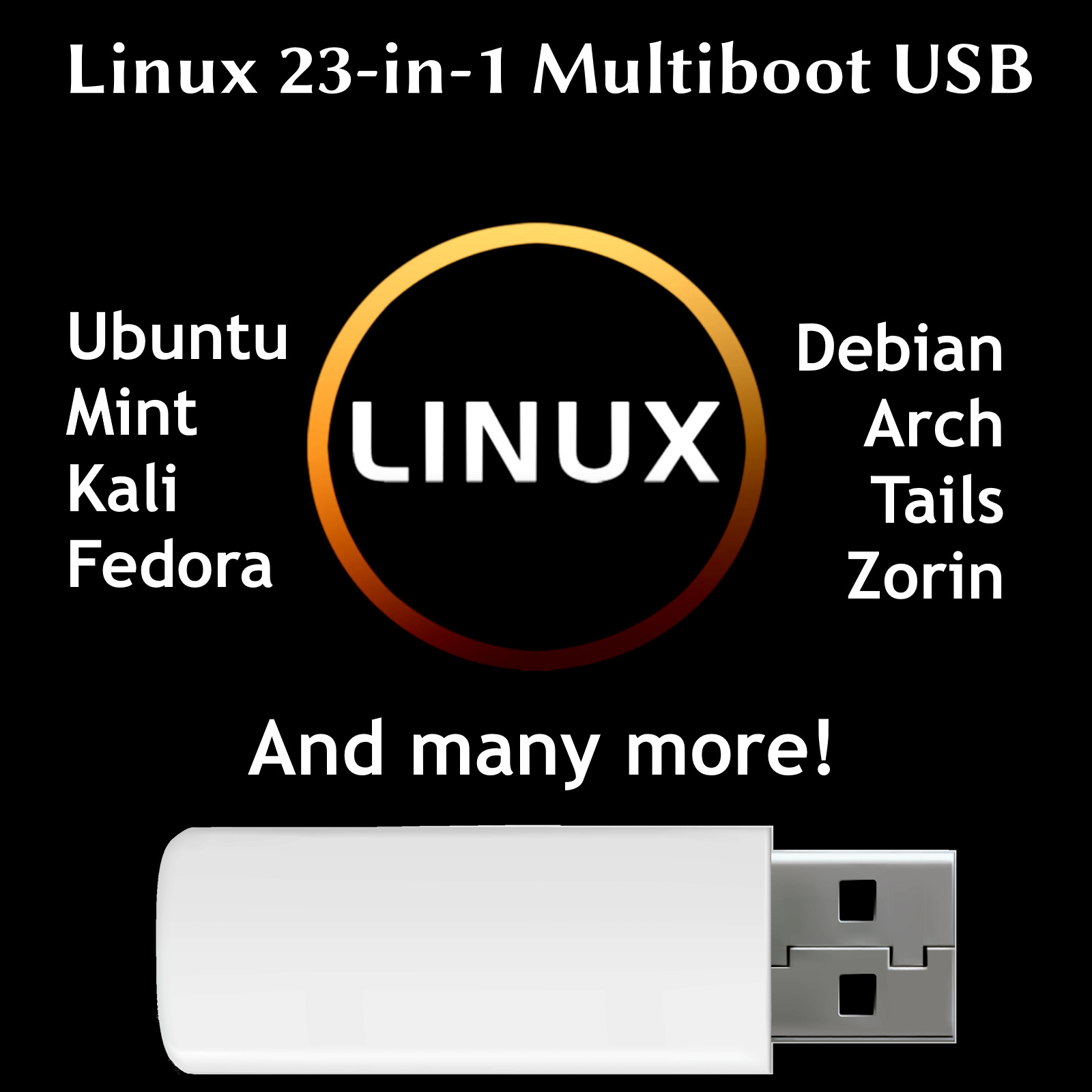 Linux 23 in 1 Boot Drive OS Software Ubuntu Manjaro Fedora Mint MX Kali Arch
